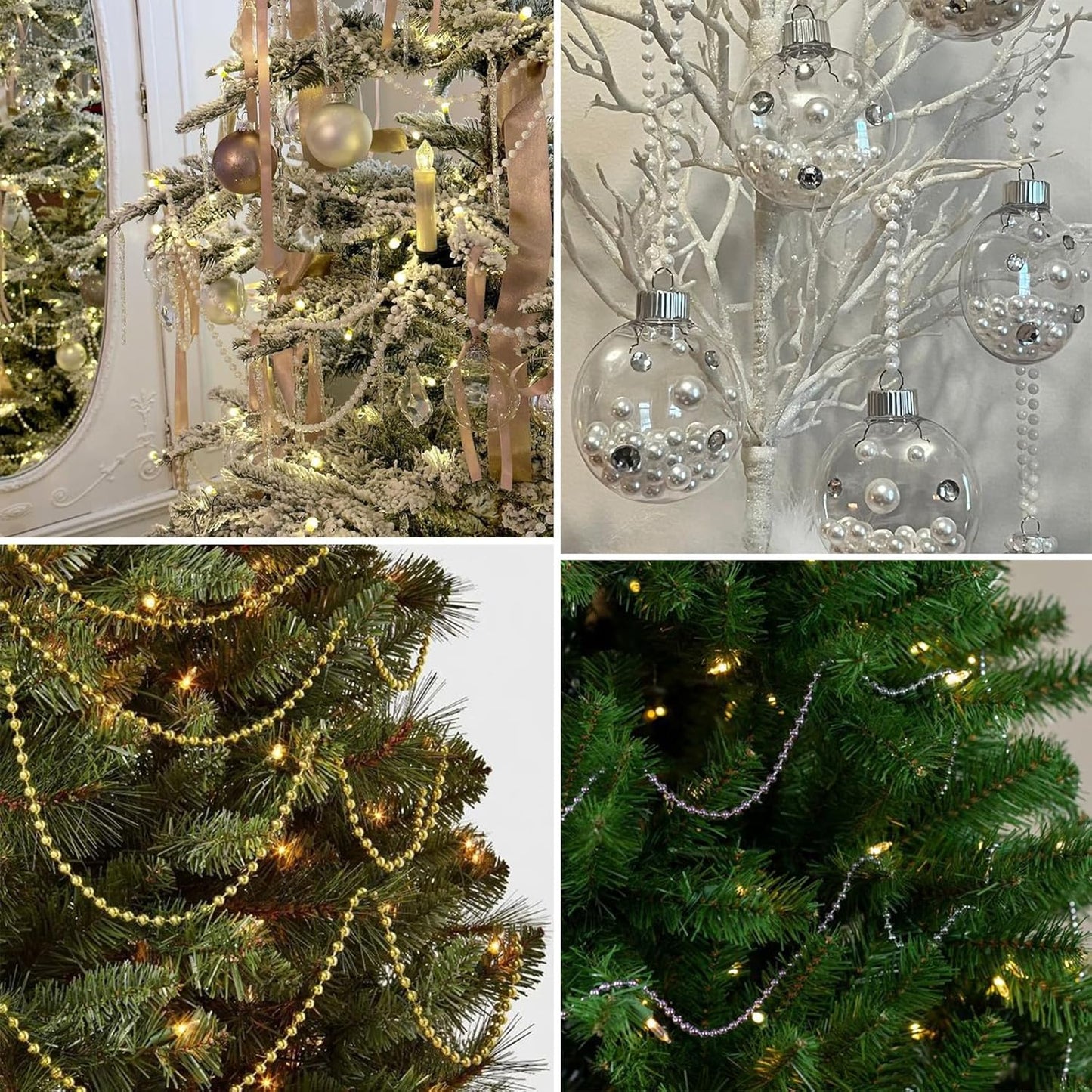 [66 Feet] Silver Pearl Beads Garland, 8MM 22 Yards Silver Faux Pearl Beads String Roll Bulk for DIY Craft Christmas Tree Wedding Party Decoration