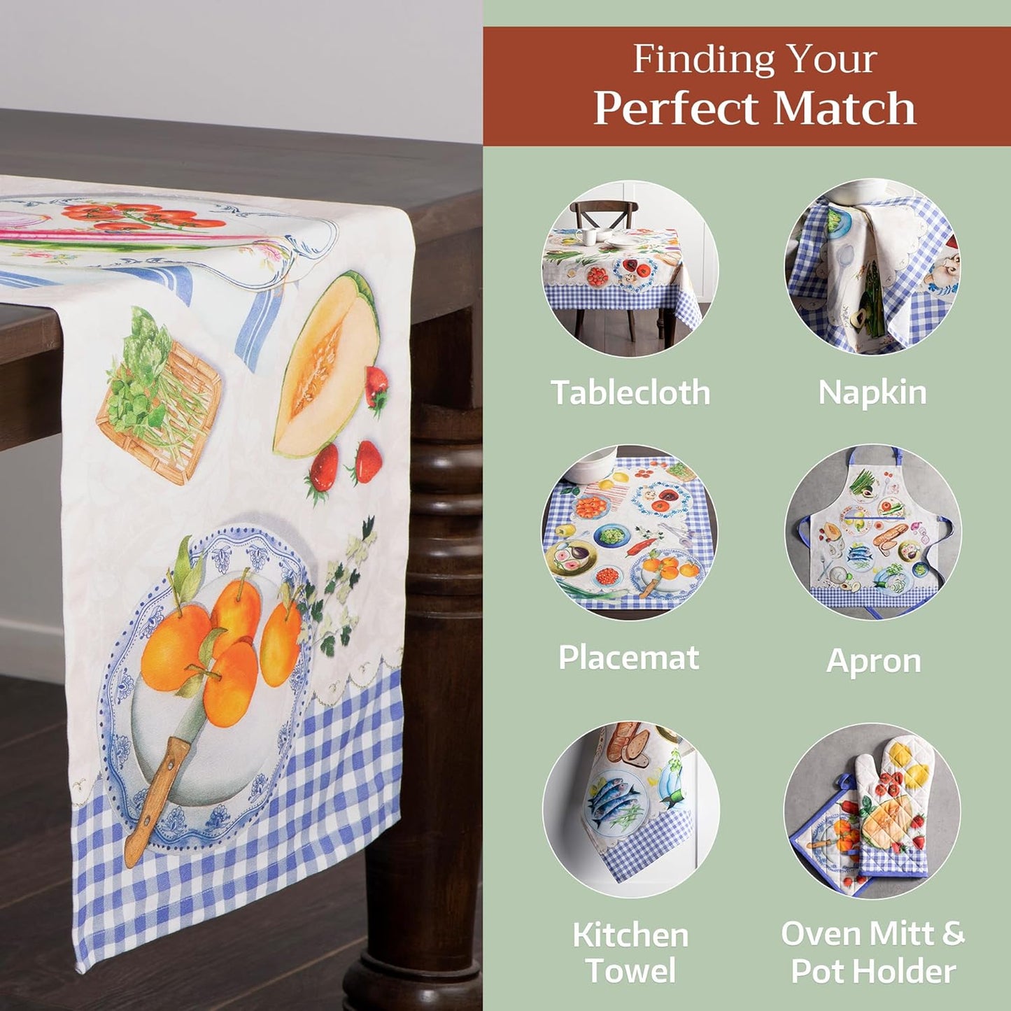 Maison d' Hermine Table Runner 100% Cotton Single Layer Table Runners 72 inches Long Decorative for Home Kitchen Dining Party Baby Shower Wedding Bridal Shower Spring Summer (Gourmand, 14.50" x 72")