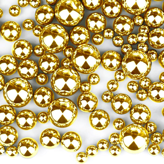 300Pcs Brightgold Polished No Hole Faux Pearl Beads for Vase Filling Decorations, Plastic Pearls Vase Fillers, Table Scatters, Wedding Centerpiece, Home Decor, 8/14/20 mm