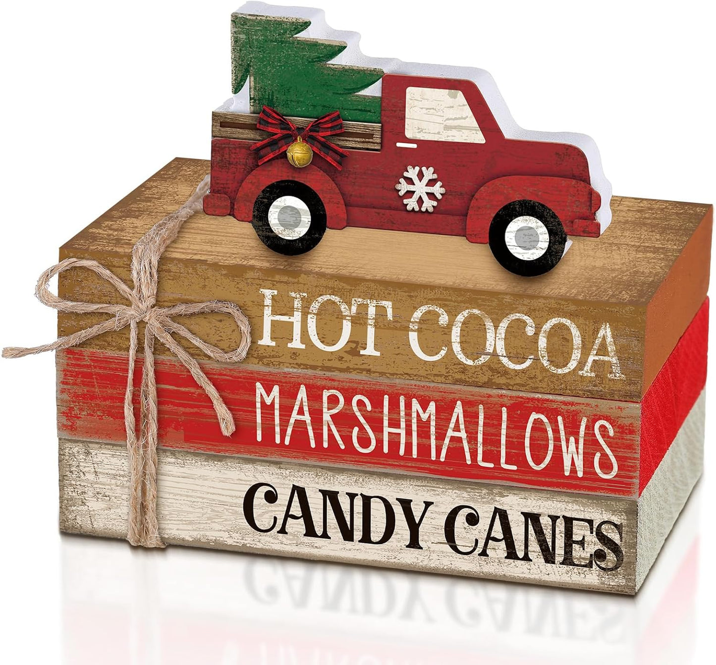 4 Pcs Christmas Table Decorations Red Truck Winter Tiered Tray Decorations Rustic Merry Christmas Table Centerpiece Wooden Books Signs for Office Shelf Classroom Tabletop Bookshelf