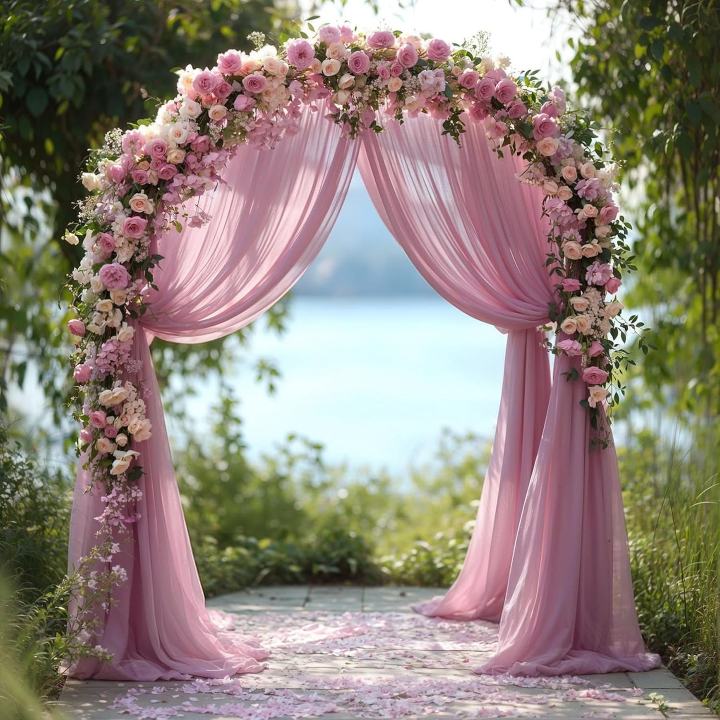 Wedding Arch Draping Fabric, 2 Panels 28" x 19Ft Dusty Rose Arch Drapes Sheer Backdrop Curtain for Wedding Ceremony Party Ceiling Decor