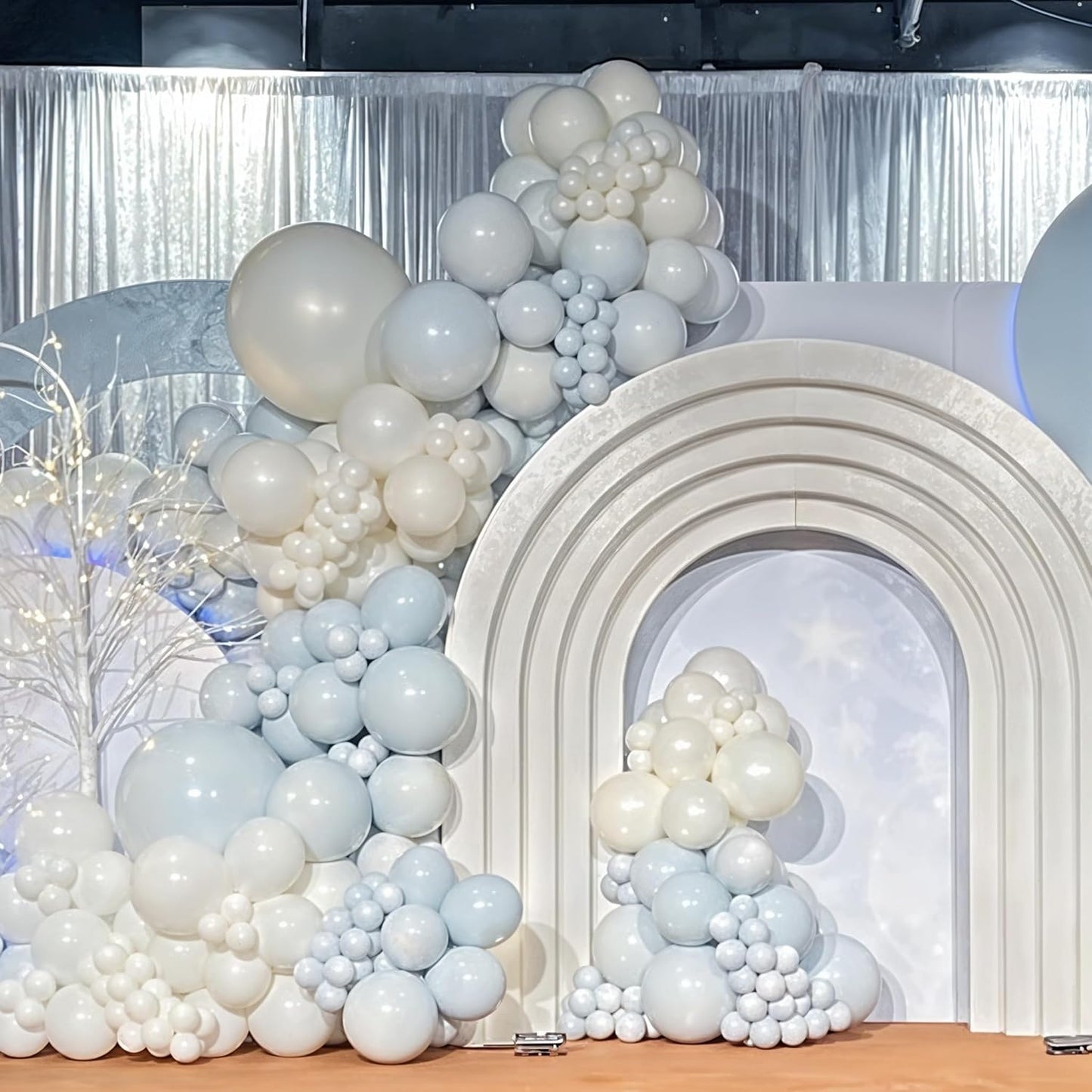 Pastel Blue and White Balloons, 12 Inch 35PCS Light Baby Blue Pearl White with Clear Latex Balloon for Boys Birthday Bachelorette Party Bridal Baby Shower Winter Holiday Party Decorations Supplies