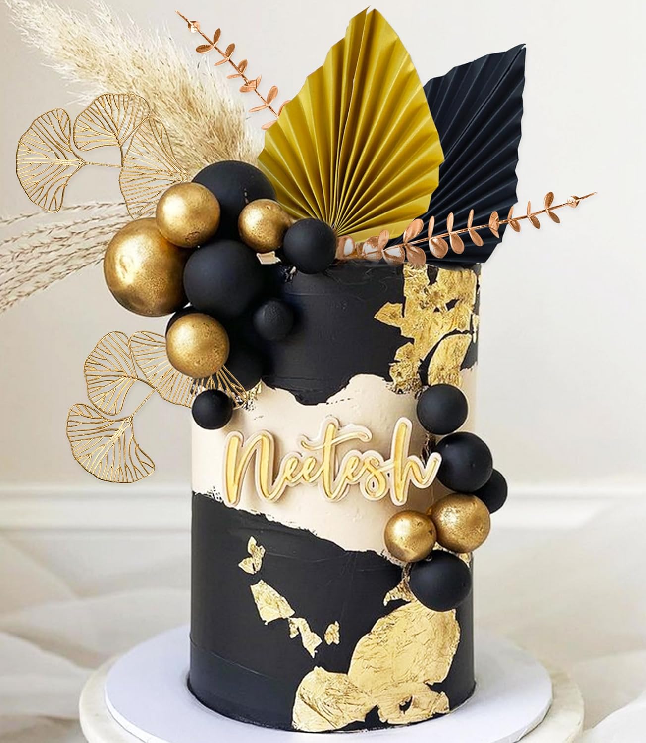 Boho Cake Topper Black Gold Ball Cake Top Man Cake Decorations Roar 1920s Cake Decorations for Baby Shower Party Decorations Wedding Anniversary Party Supplies