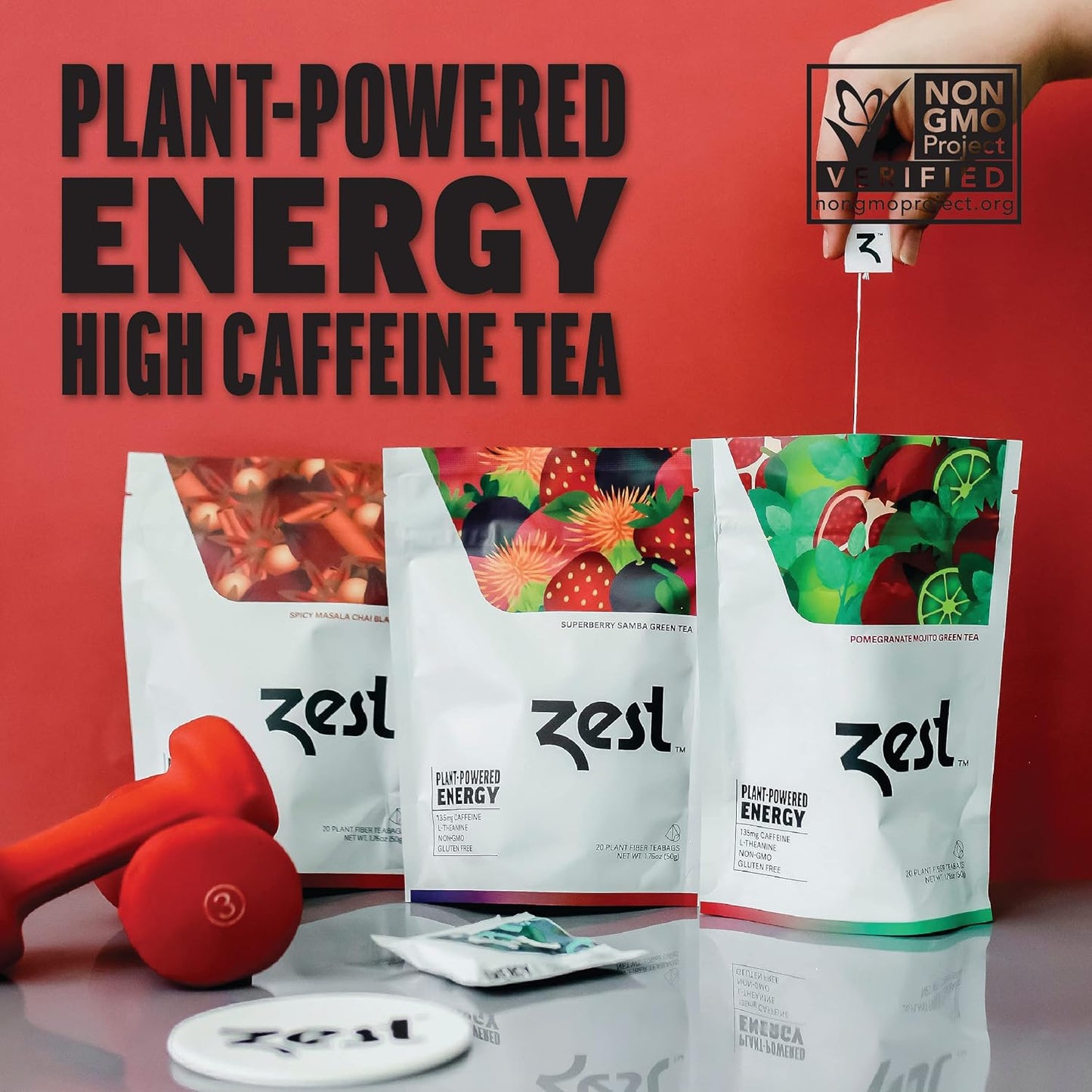 Zest Energy Tea Bags Variety Pack - High Caffeine Black & Green Tea Sampler - Caffeinated Coffee Altnernative/Substitute - Natural, Non-GMO & Keto Friendly - Hot or Iced - 80 Tea Bags - 135-150mg Caf