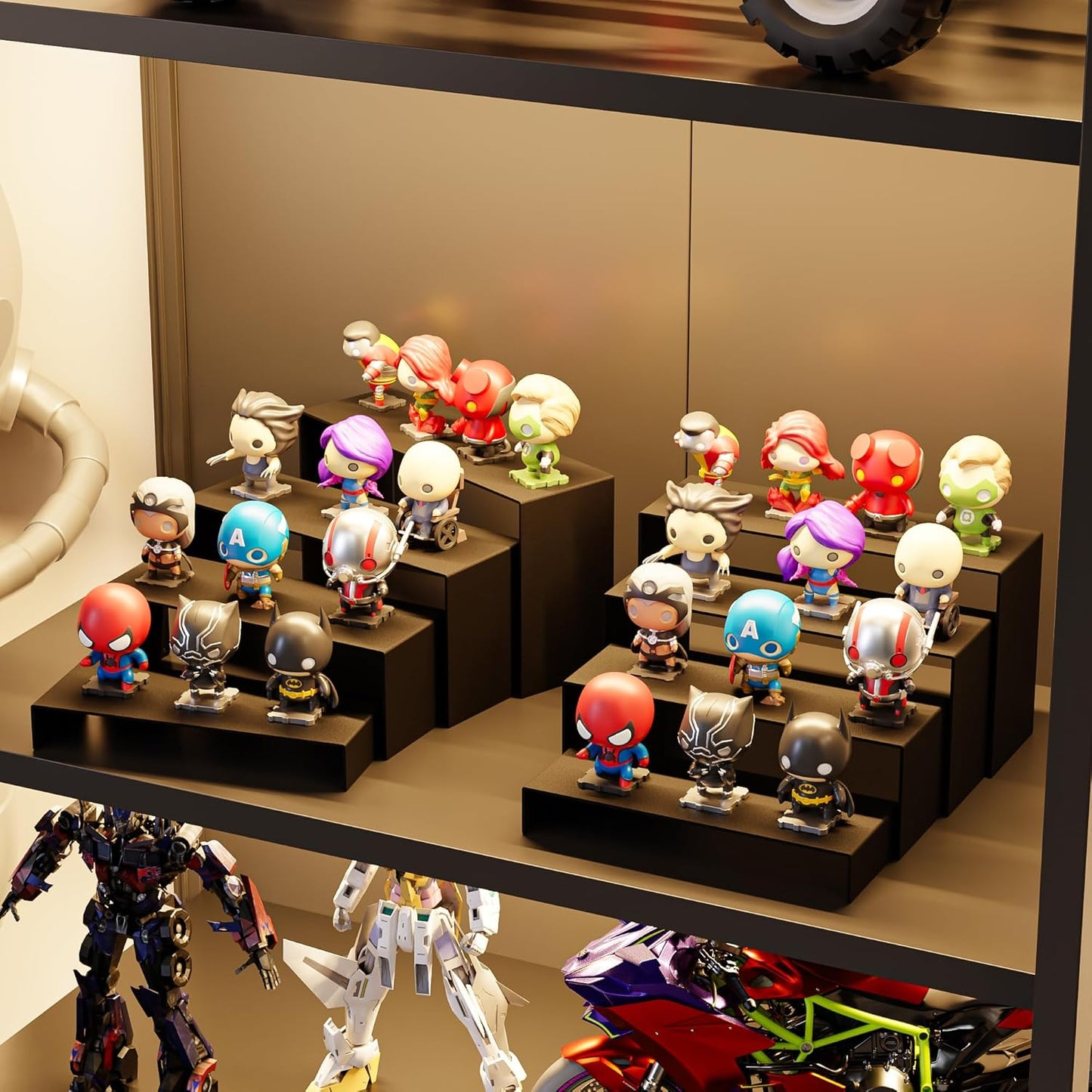 Black Matte Metal Display Stand,8 Pcs 2 Set Display Risers, Metal Rectangular Display Shelf for Showcase, Dessert, Toys, Perfume (8Pcs-Black, L7“x8”x9)