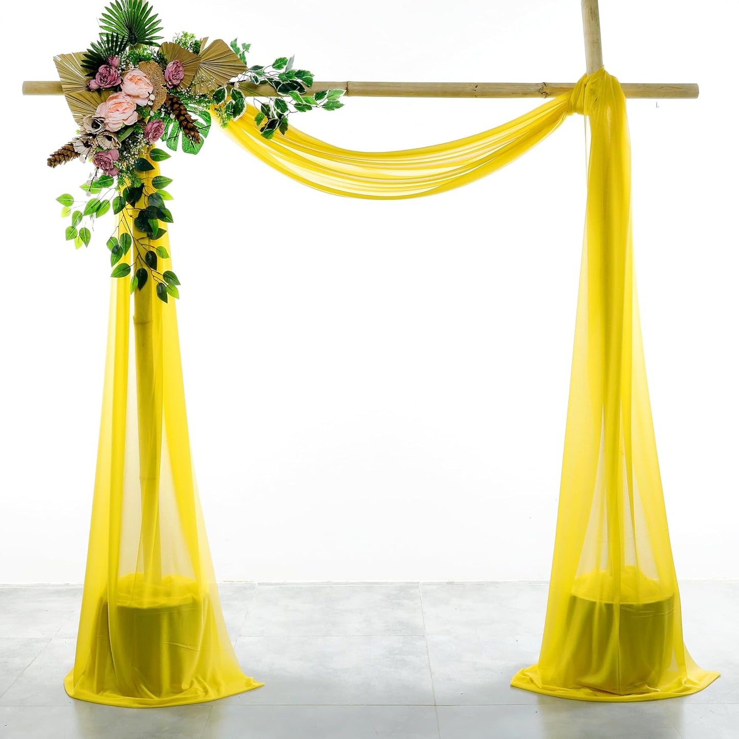 VDS Pack of 2 Panel (30 Inch X 40 Feet) Wedding Arch Draping Fabric Sheer Chiffon Fabric Drapery for Wedding Ceremony Reception Swag Backdrop Canopy Chuppah ARBO Altars Decoration (Yellow)
