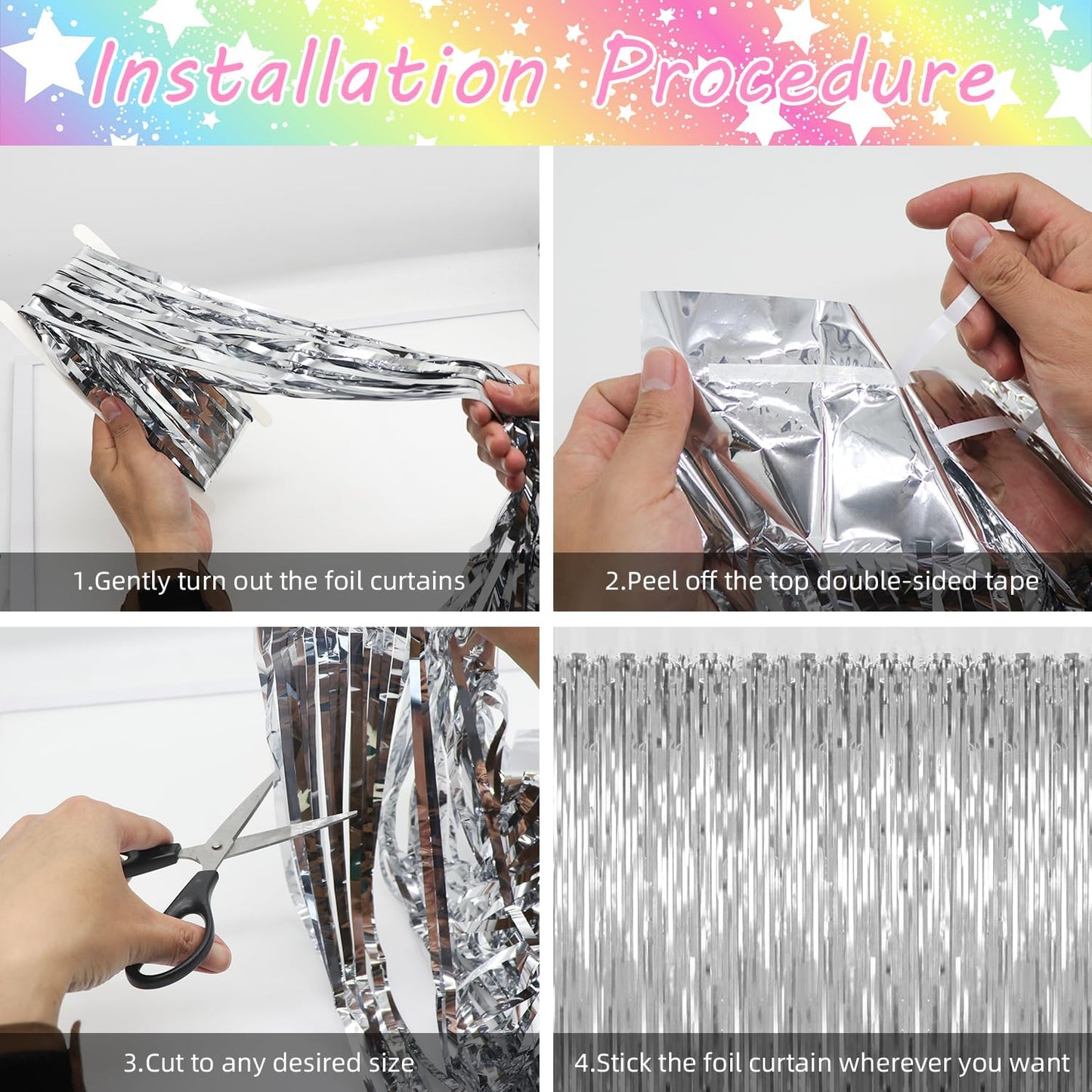 5 Pack Silver Backdrop Curtain Party Decorations Foil Fringe Backdrop Silver Tinsel Streamers Birthday Bachelorette New Year Christmas Wedding Baby Shower Disco Party Decorations