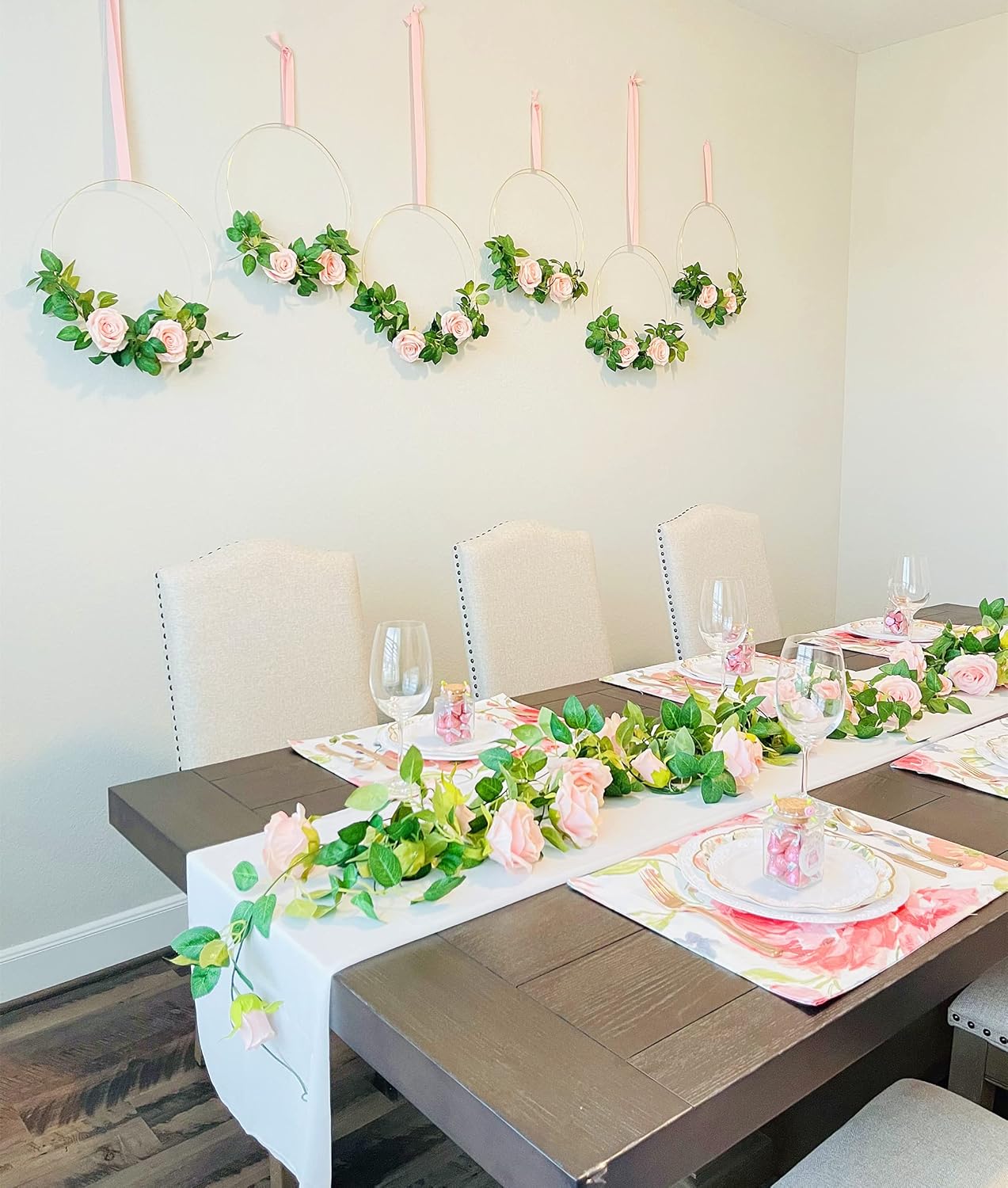 UKELER 2 Pack Artificial Flowers Garland Total 14FT Pink Rose Vines Hanging Flower Plants for Home Garden Party Outdoor Ceremony Wedding Arch Floral Decor