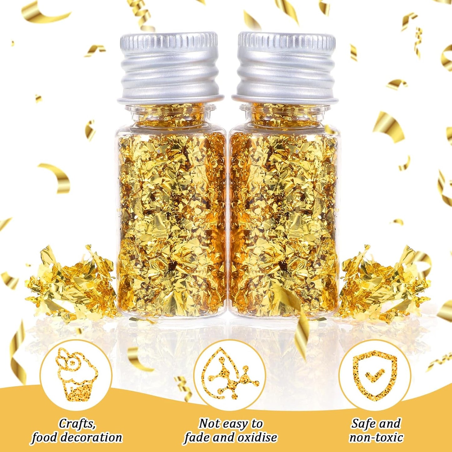 6Pcs Decorative Gold Leaf, Multifunction Gold Leaf Cake Decoration Baking Foil Decor for Cooking Dessert Steak Decoration Crafts Makeup Leaves with Plastic Tweezers