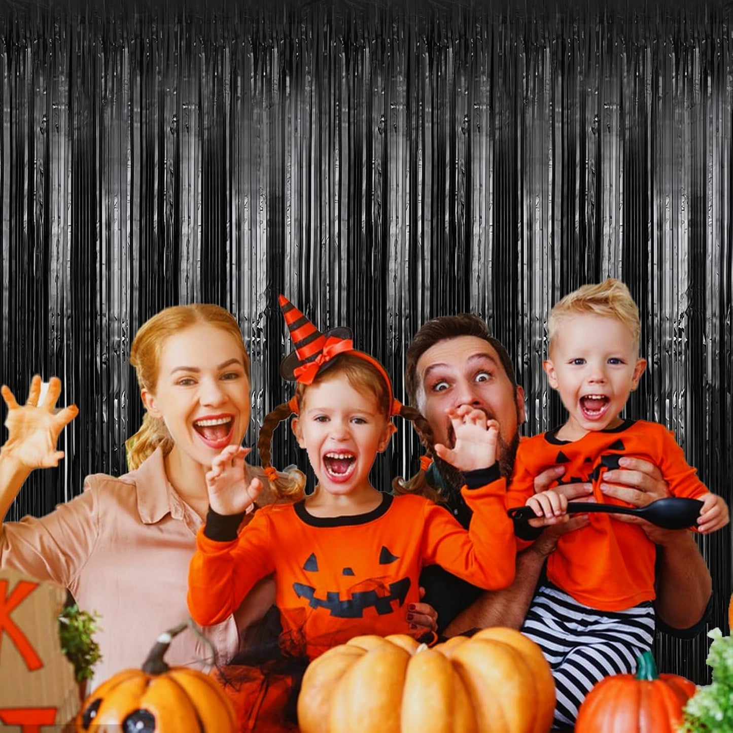 2 Pack 3.28 ft x 6.56 ft Black Tinsel Curtain Party Backdrop Decorations, Metallic Foil Fringe Backdrop Door for Halloween, Christmas, Birthday Graduation Wedding Party Streamers Photo Backdrop.