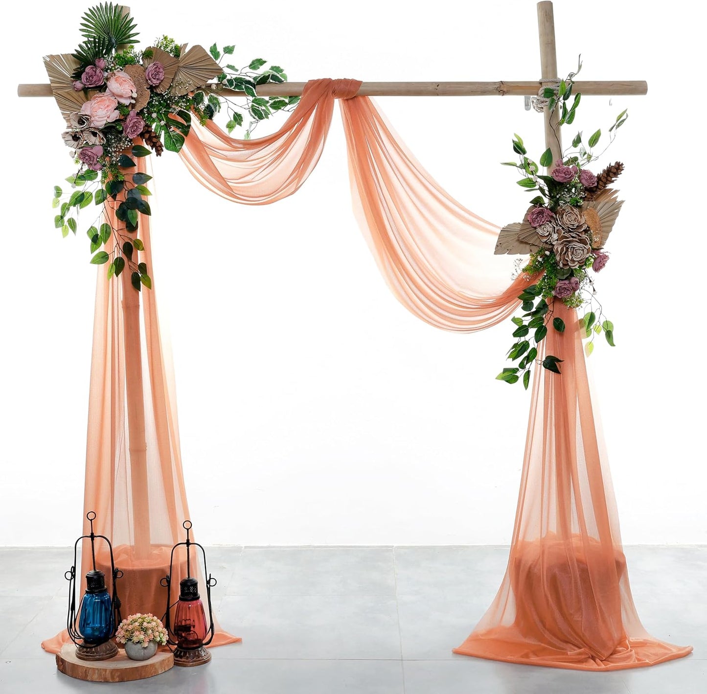VDS Pack of 1 Panel (30 Inch X 40 Feet) Wedding Arch Draping Fabric Sheer Chiffon Fabric Drapery for Wedding Ceremony Reception Swag Backdrop Canopy Chuppah ARBO Altars Decoration (Coral Peach)
