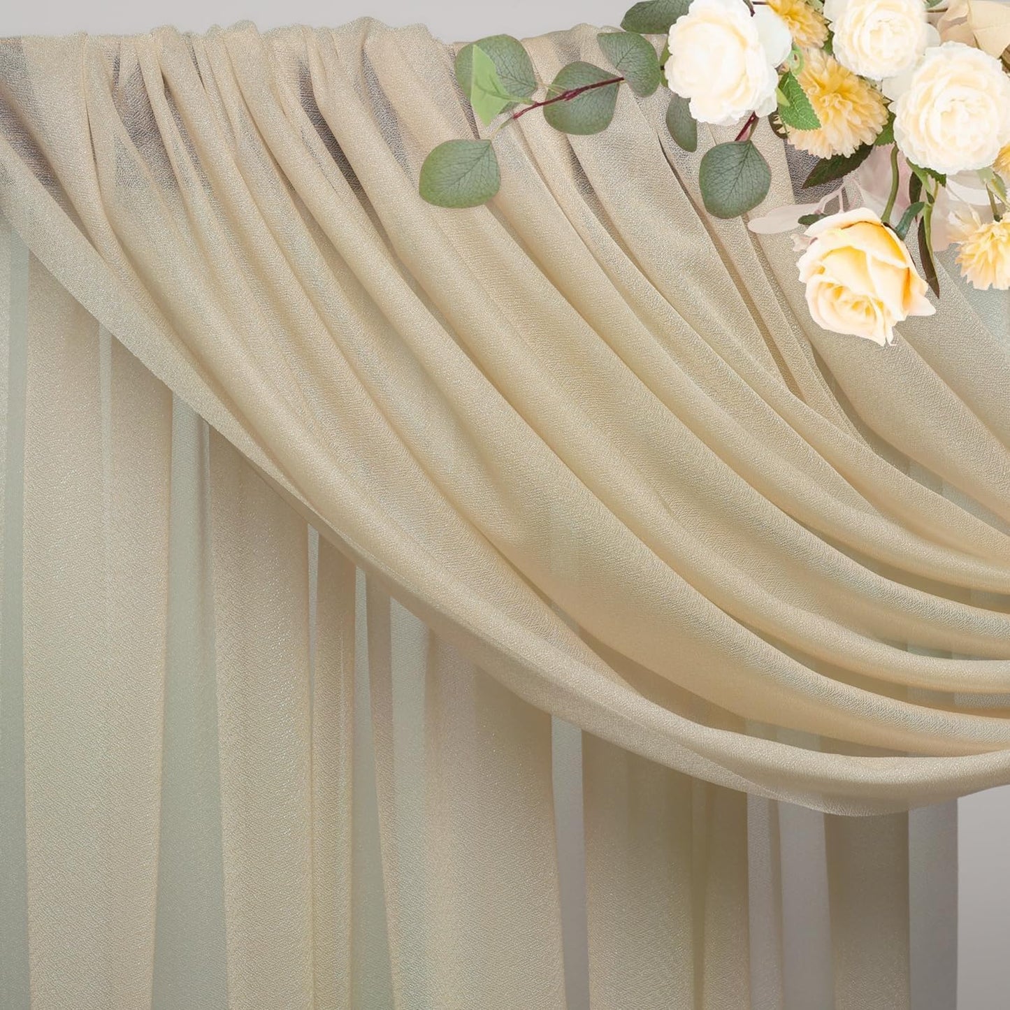 Wokceer Wedding Arch Draping Fabric 2 Panels 28.7" x 20FT Champagne Drapes Sheer Fabric Backdrop Arch Draping Fabric for Wedding Ceremony Birthday Party Bridal Shower Decoration
