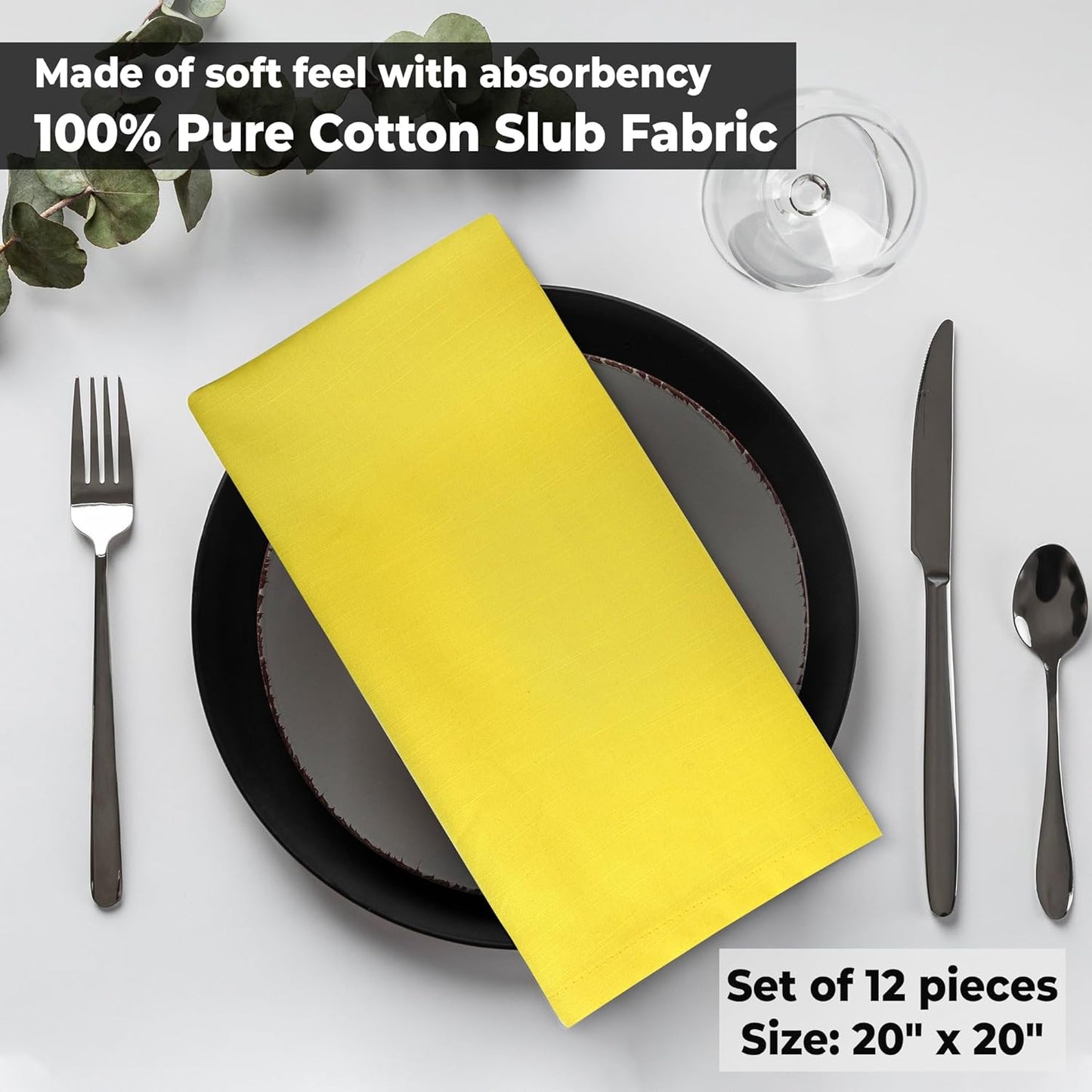 Urban Villa Yellow Napkins Solid Set of 12 Cloth Dinner Napkins Size 20x20 Inches Cloth Napkins 100% Cotton with Mitered Corners Ultra Soft Dinner Napkins