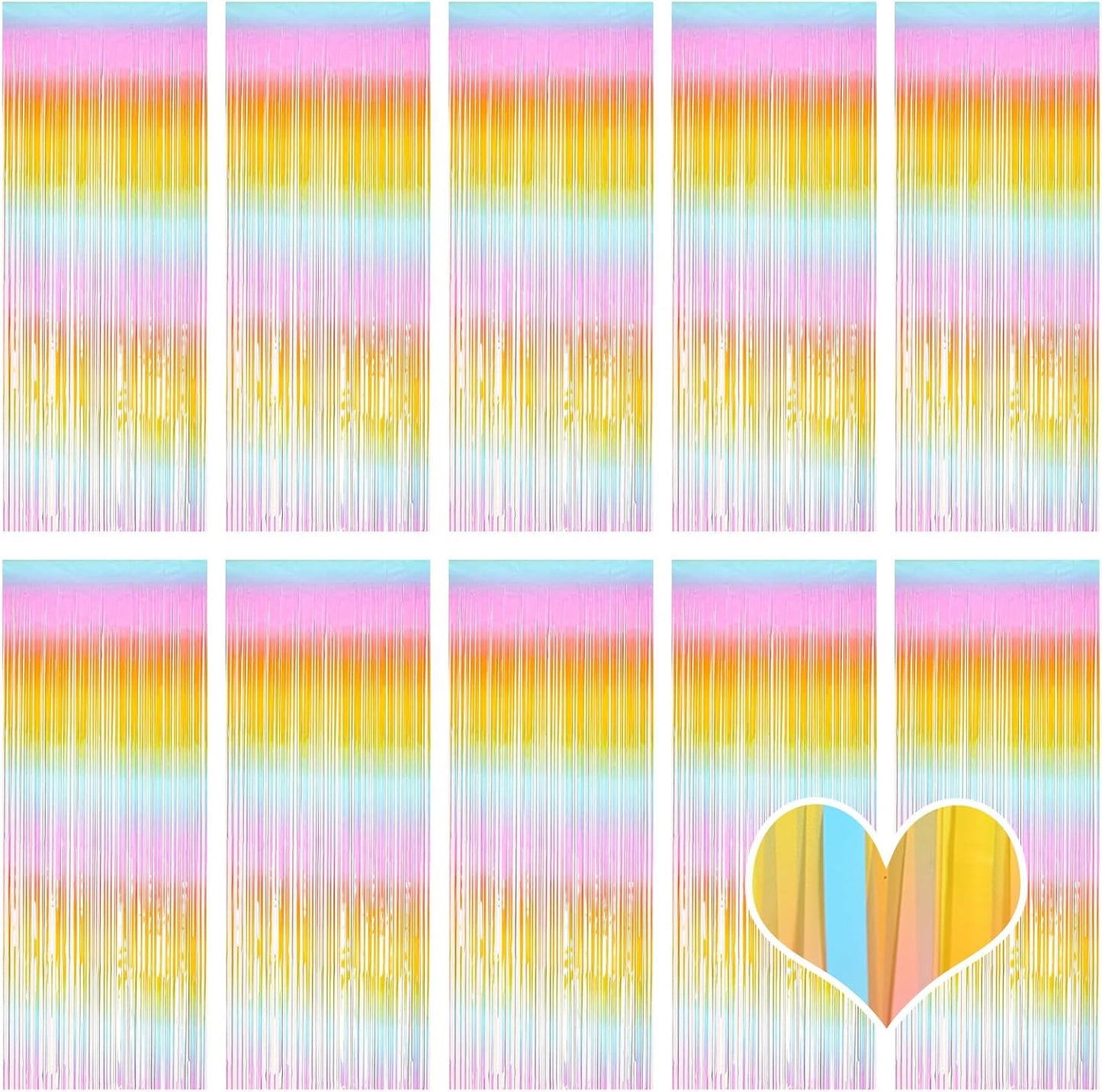 10 Pack Easter Foil Fringe Curtains 3.2ft x 8.2ft Rainbow Backdrop Curtains Photo Booth Background for Birthday Party Decoration Easter Decoration (Colorful)