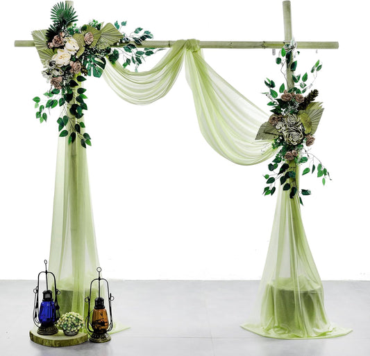 VDS Pack of 2 Panel (30 Inch X 40 Feet) Wedding Arch Draping Fabric Sheer Chiffon Fabric Drapery for Wedding Ceremony Reception Swag Backdrop Canopy Chuppah ARBO Altars Decoration (Sage Green)
