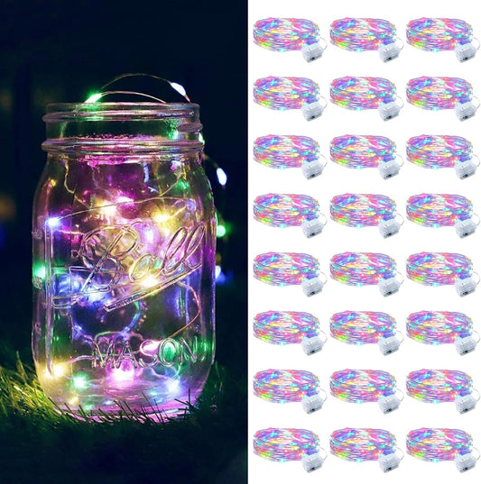 ZGWJ 24 Pack Fairy Lights Battery Operated, 7ft 20 Mini LED Fairy String Lights Silver Wire 3 Modes for DIY, Parties, Wedding, Bedroom, Halloween Christmas Decoration Multicolor