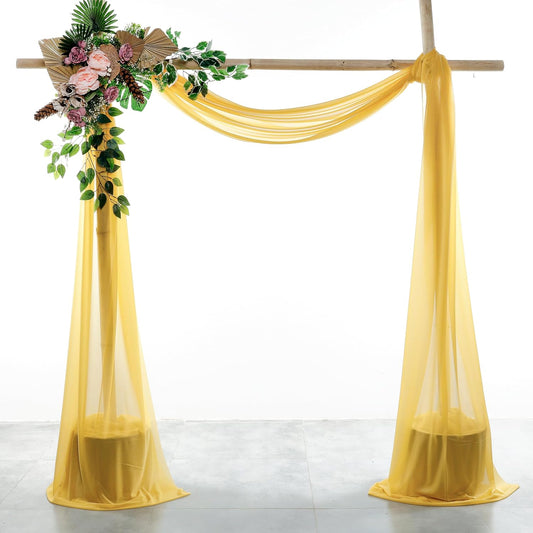 VDS Pack of 2 Panel (30 Inch X 30 Feet) Wedding Arch Draping Fabric Sheer Chiffon Fabric Drapery for Wedding Ceremony Reception Swag Backdrop Canopy Chuppah ARBO Altars Decoration (Gold)