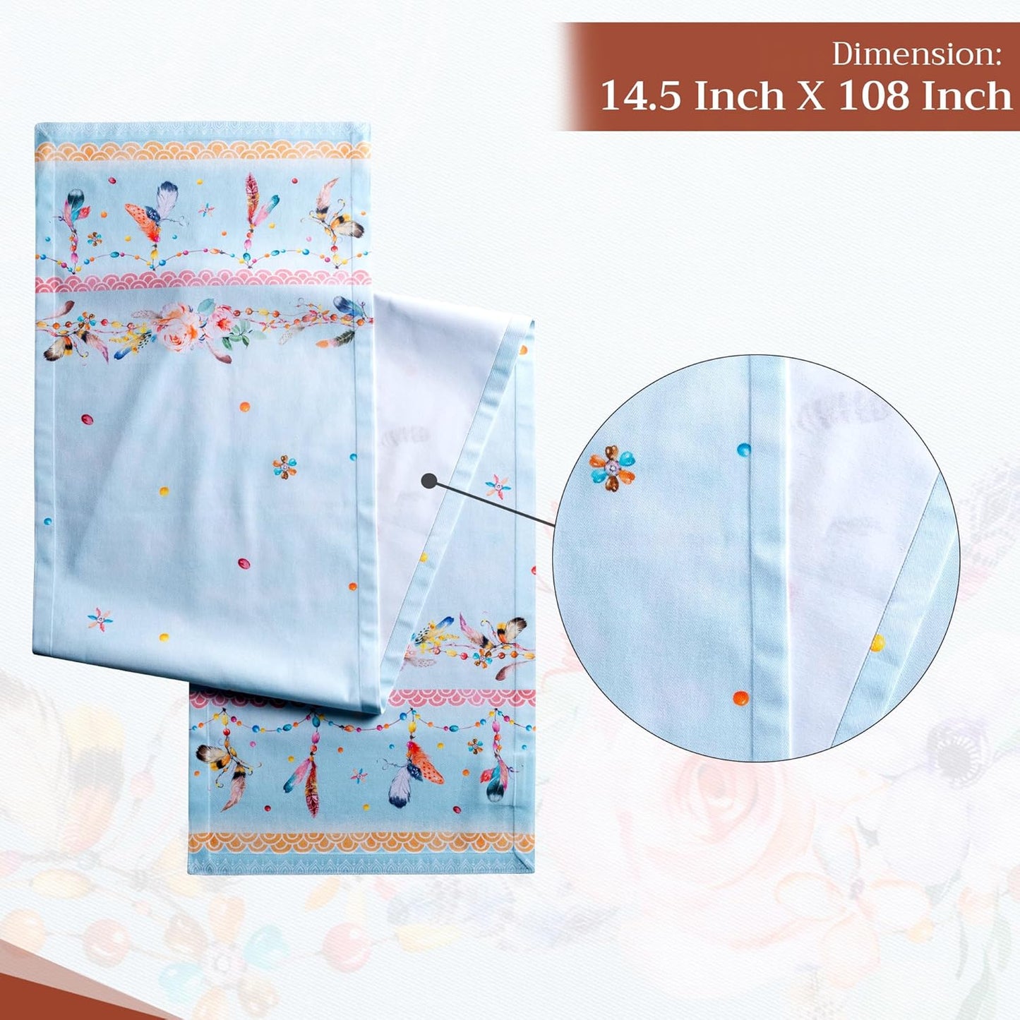 Maison d' Hermine Table Runner 100% Cotton Single Layer Table Runners 108 inches Long Decorative for Home Kitchen Dining Party Baby Shower Wedding Bridal Shower Spring Summer (Ibiza, 14.50" x 108")