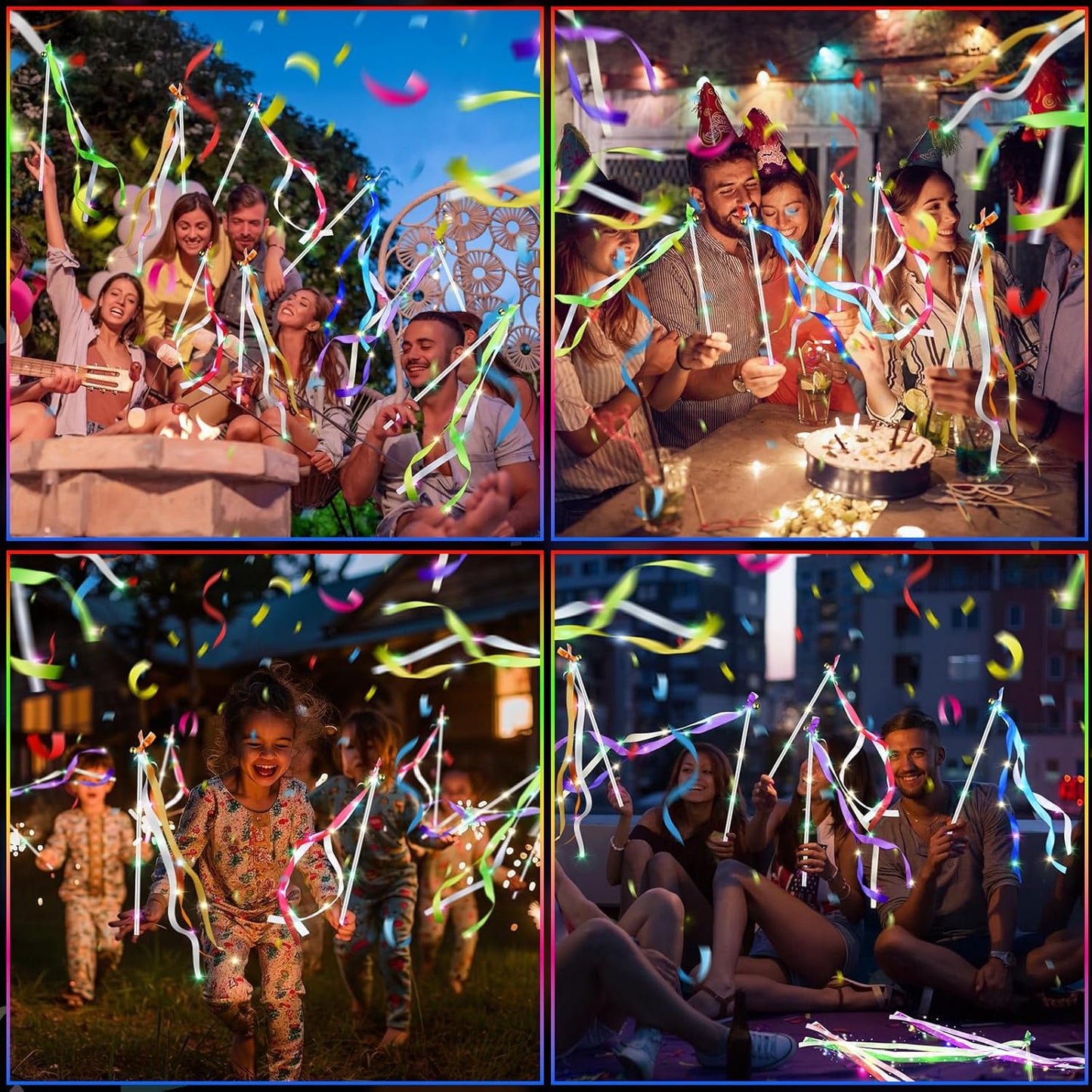 42 PCS Light Up Wands for Wedding, Wedding Favors with 3 Colorful Flashing Modes, LED Fairy Wands with Bells for Wedding Send Off, New Year, Raves, Concert, Birthday, Party Streamers