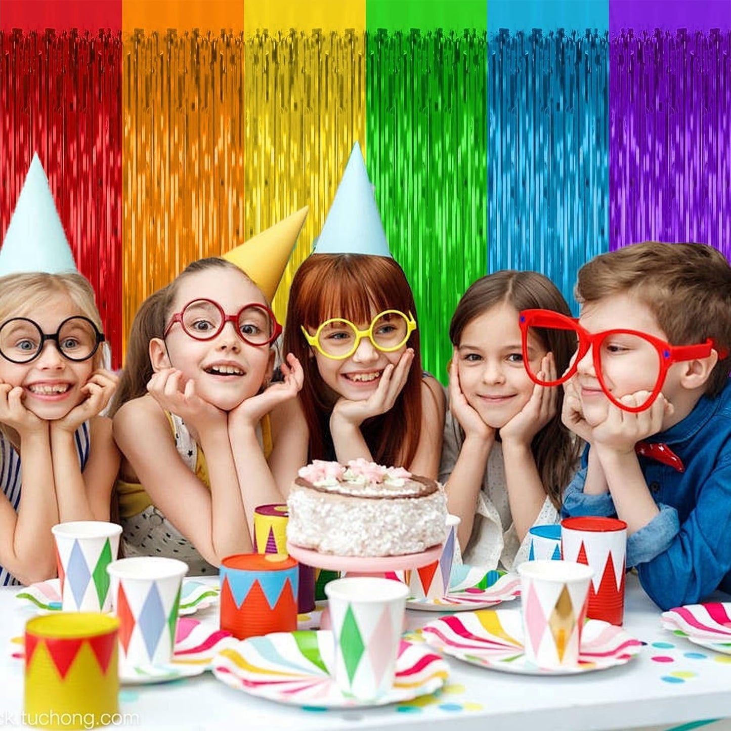 4 Pack Rainbow Backdrop Curtains,3.28 Ft x 6.56 Ft Rainbow Party Decorations,Metallic Tinsel Backdrop Fringe Curtains Party Streamer for Wedding Birthday Party