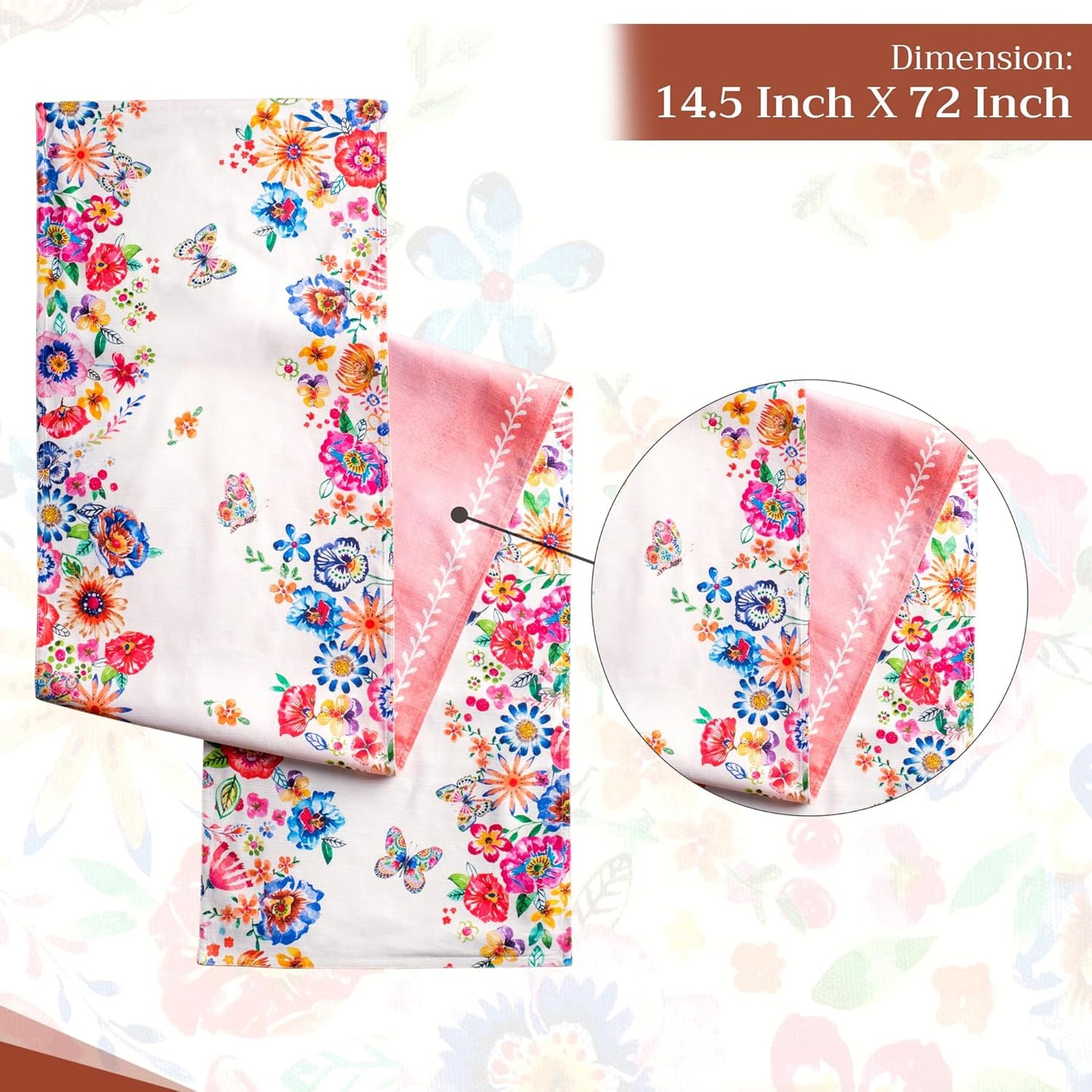 Maison d' Hermine Table Runner 100% Cotton Double Layer Table Runners 72 inches Long Decorative for Home Dining Party Wedding Bridal Shower Spring Summer (Happy Florals - High Summer, 14.50" x 72")