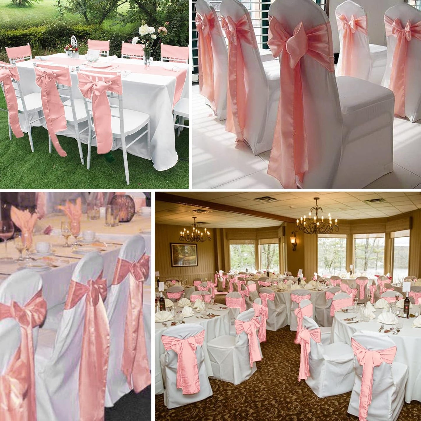 fani 60 PCS Satin Chair Sashes Bows Universal Chair Cover for Wedding Reception Restaurant Banquet,Party,Hotel Event Decorations (7 x 108 inch), Rose Gold