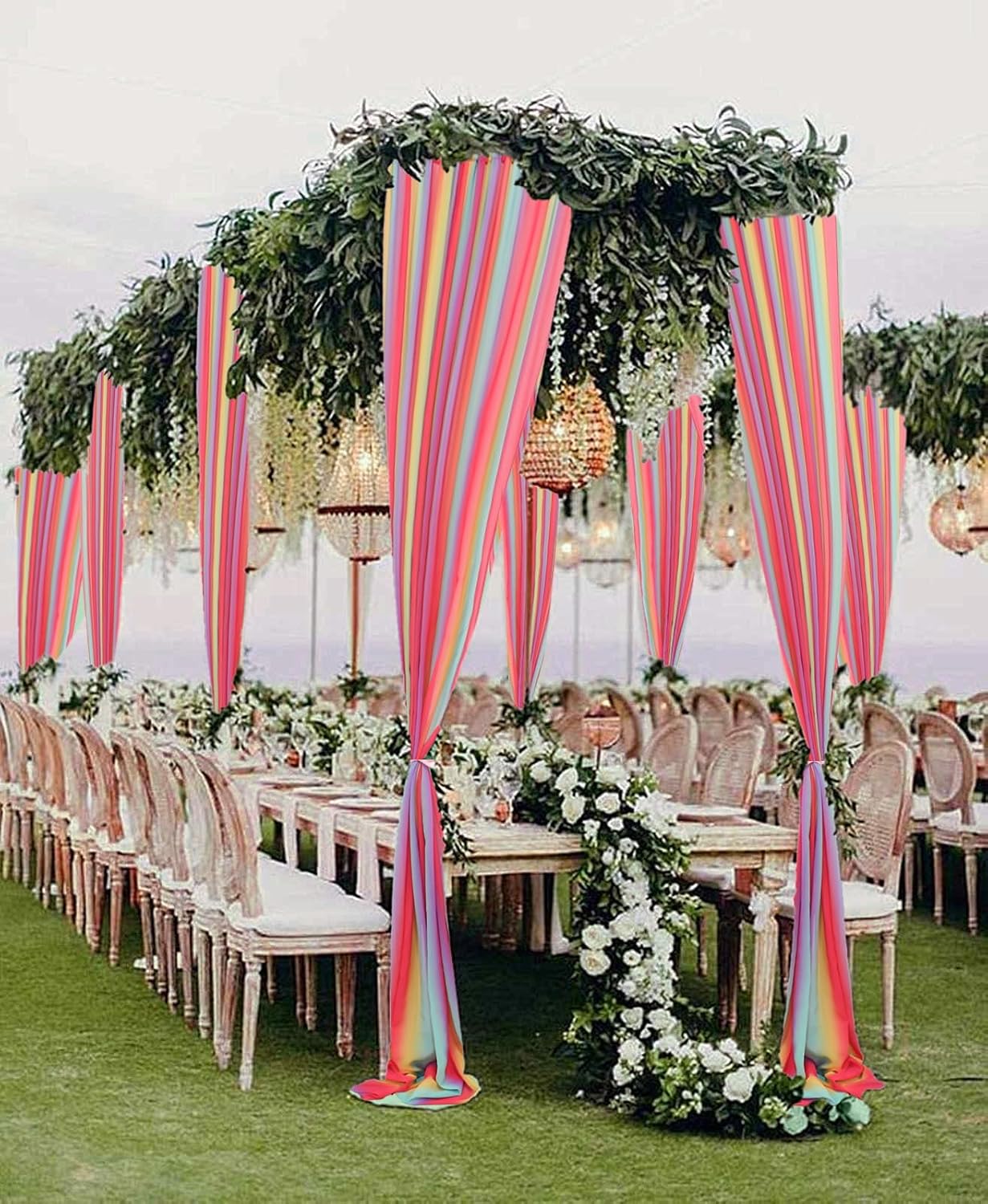 DUOBAO Rainbow Sheer Chiffon Wedding Arch Backdrop – 10ft Tall Fabric Arch for Ceremony,Elegant Event Decorations,Photo Booth, Birthday Party Decor –2 Panels, W29xL120