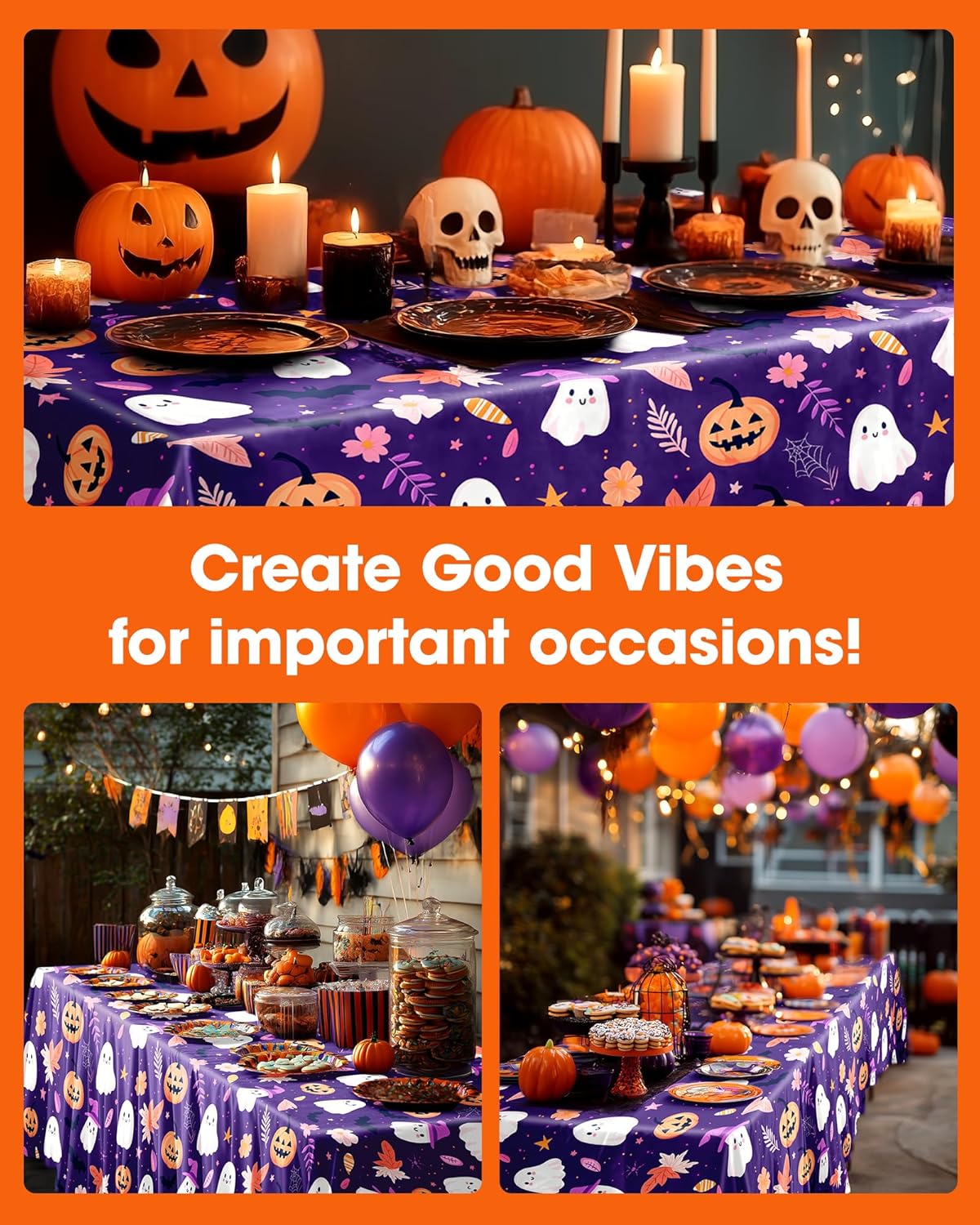 Pureegg Plastic Table Cloth Disposable 10 Pack, 54 x 108 Inch Table Cloths, Vampire Party Decorations, Halloween Tablecloths, Rectangle, Plastic Cover, Leakproof & Sturdy, Halloween Purple