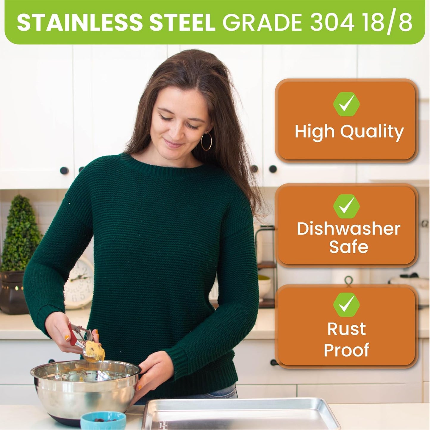 Spring Chef Red Small 1 Tbsp Stainless Steel Cookie Scoop for Baking - Multifunctional Melon Baller - #60 Cookie Dough Scoop with Trigger Release for Ice Cream, Protein Ball - Fruit Scooper and Baller