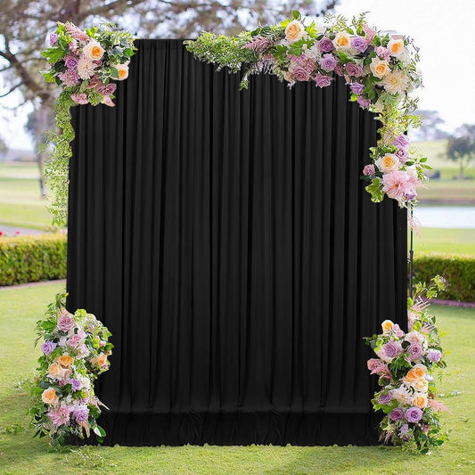 MEETSKY Black Backdrop Curtains for Parties - 10ft x 8ft Party Photo Background Curtain Rod Pocket Fabric Drapes Panels for Boys Birthday Holiday Home Halloween Decoration, 5ft x 8ft, 2 Panels