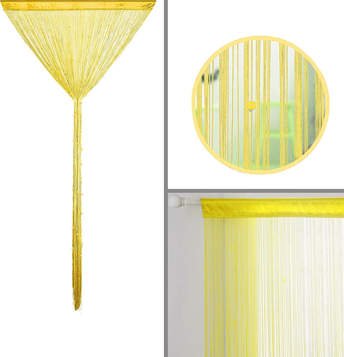 Beaded Doorway Curtain Door Beads Dense String Curtains Fringe Hippie Perfect for Wall Hanging Decor Room Divider Privacy Doors Window Closet Doorways Decorations (100x280cm,Yellow)