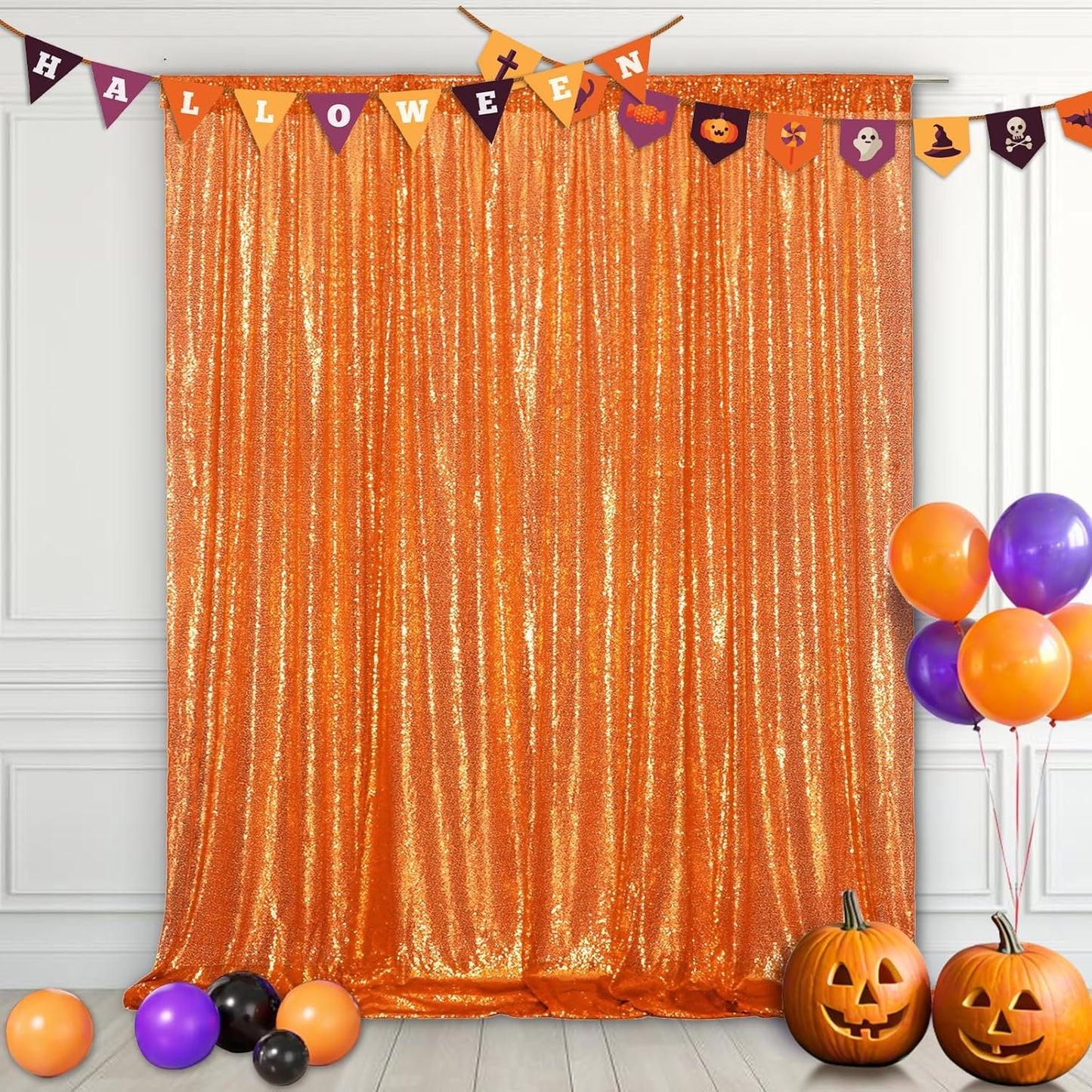 Eternal Beauty Orange Sequin Backdrop, 6x8 Ft Halloween Glitter Background Curtains for Shimmer Photography Party Wedding Birthday Back Drop Decor