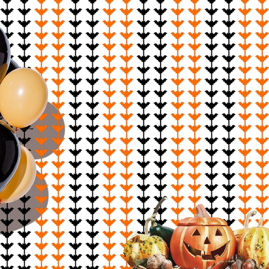 CANREVEL 2 Pack 3.2x6.5 Feet Halloween Foil Fringe Backdrop Curtains, Black and Orange Bat Tinsel Streamers Party Decorations, Fringe Backdrop for Wall Door Indoor Outdoor Decorations