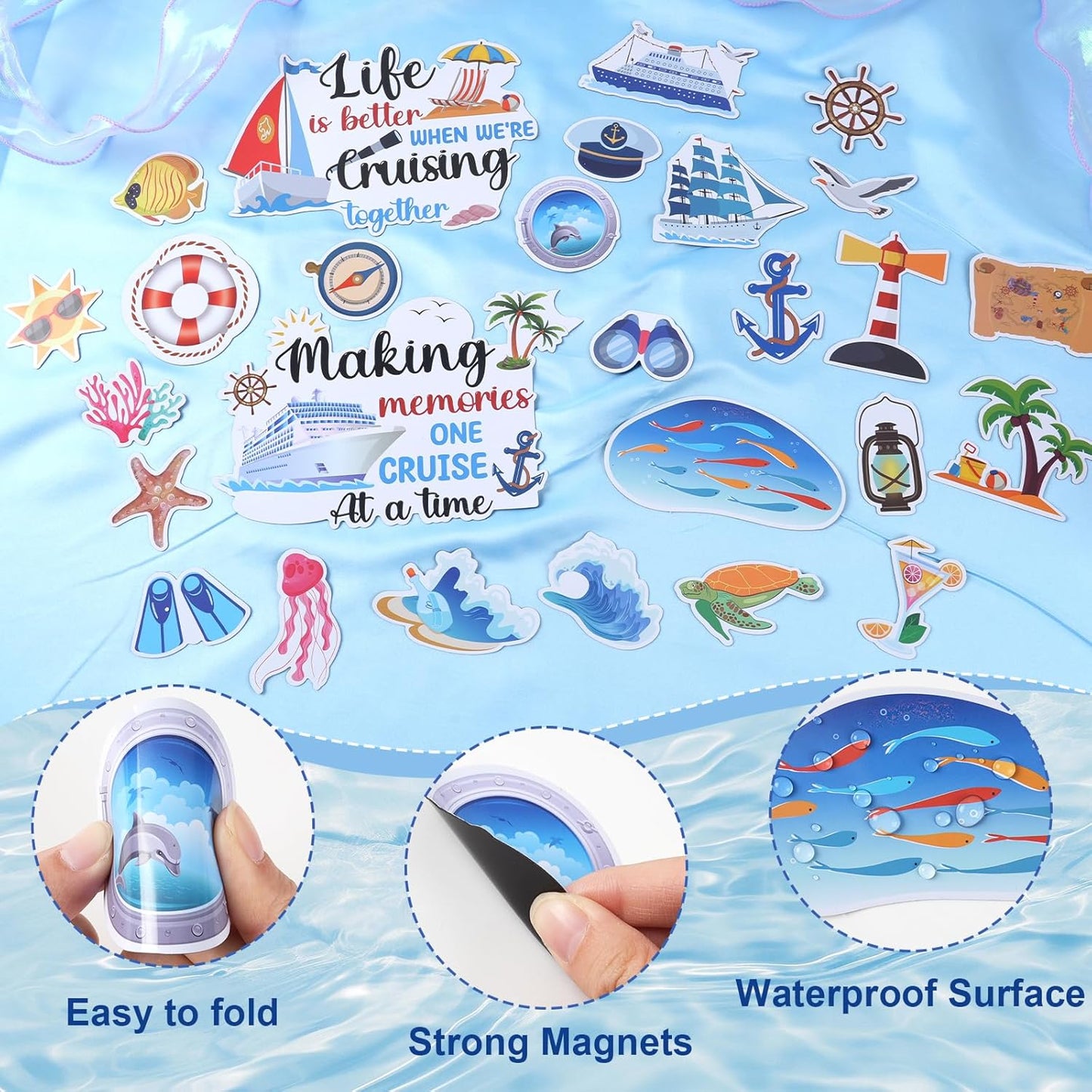 Cruise Door Decorations Magnetic, 27 Pcs Large Nautical Cruise Ship Magnets for Door Funny Carnival Sea Navigation Door Magnets for Door Decorations Fridge Car Cabin Party Supplies