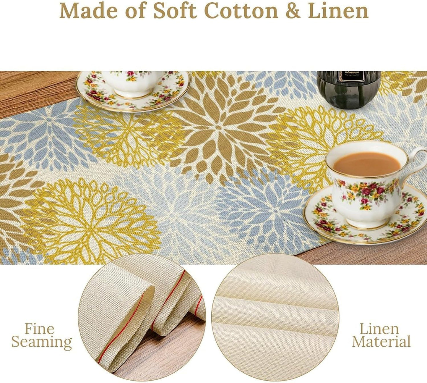 Flowers Table Runner,Spring Summer Floral Pattern Seasonal Farmhouse Kitchen Dining Table Home Party Decoration 13x36 Inch