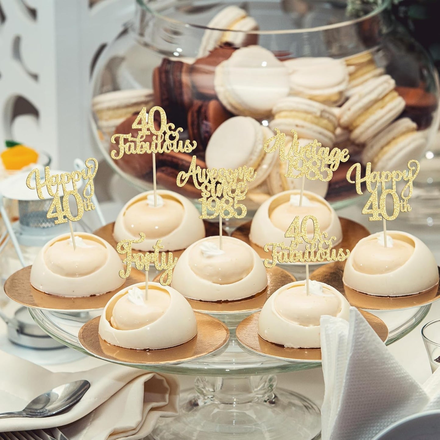 30Pcs Vintage 1985 Cupcake Toppers Glitter Forty Happy 40th Birthday 40 Fabulous Cupcake Picks Cheers to 40 Years for 40th Birthday Wedding Anniversary Party Cake Decorations Supplies Gold