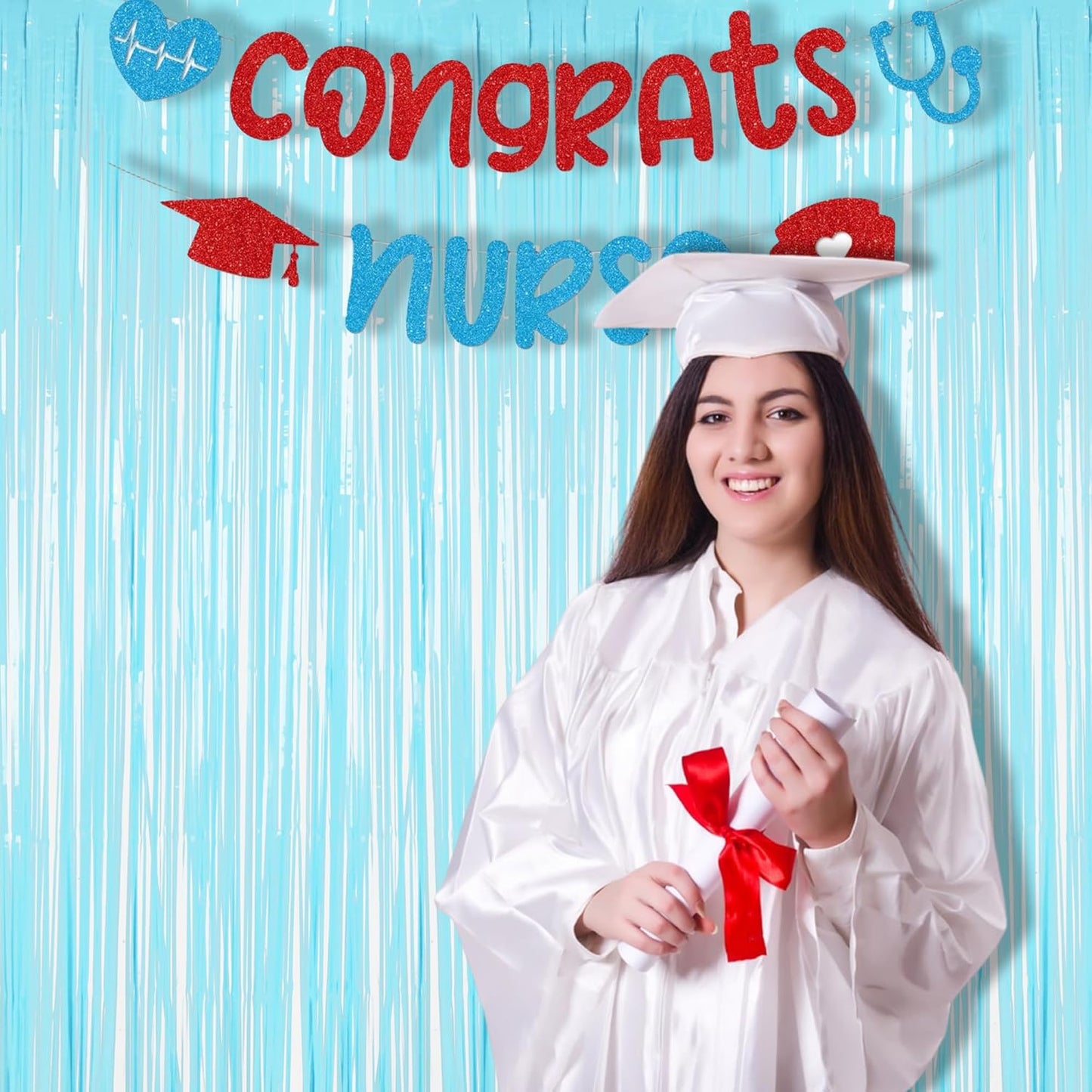 BRAVESHINE Foil Fringe Curtains Party Backdrop - Tinsel Curtain Backdrop Streamers Party Supplies for Halloween/Boo/Baby Boy/Frozen/Under Sea/Shark/Mermaid Birthdays Decorations - 2Pcs Pastel Blue