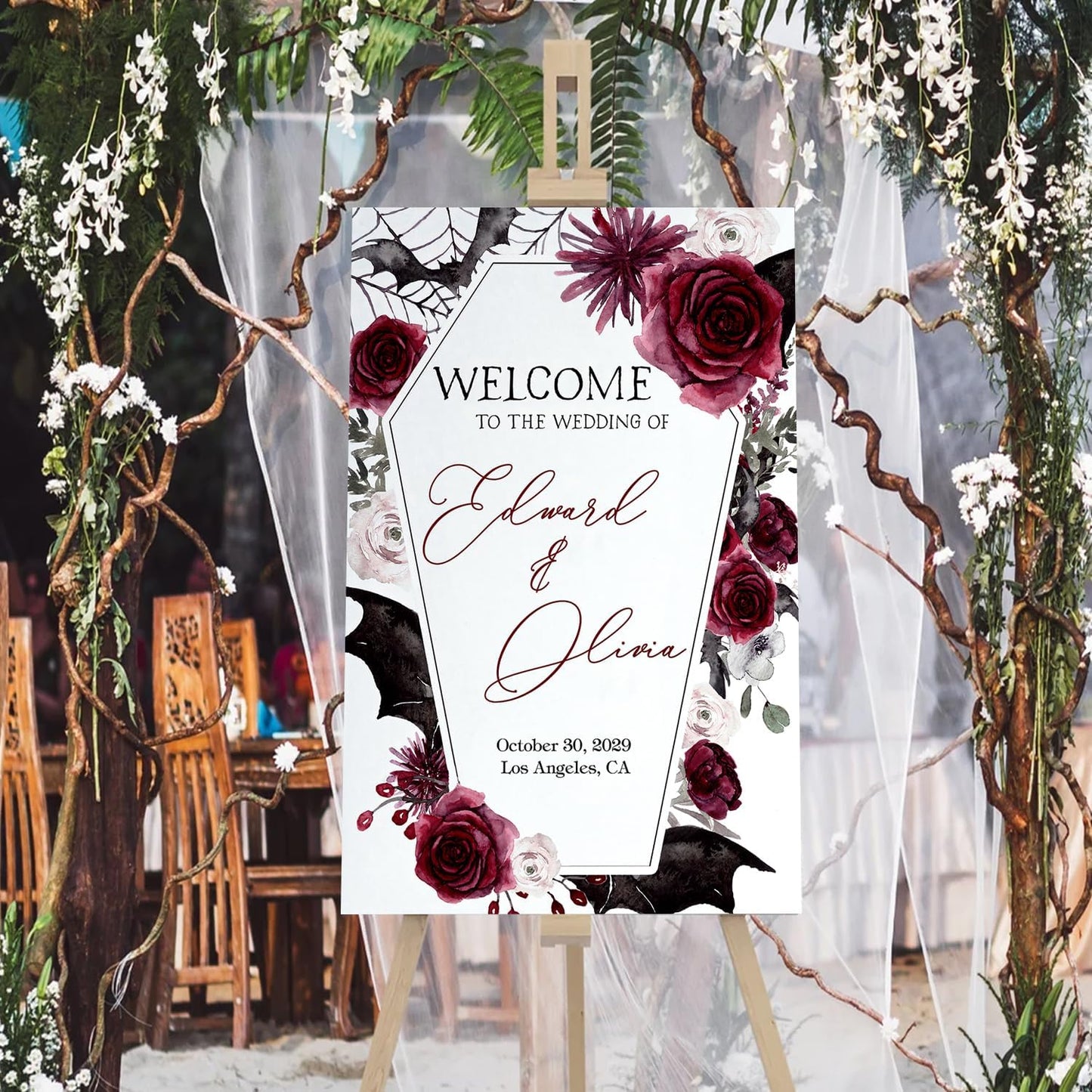Halloween Wedding Welcome Sign, Wedding Sign, Halloween Wedding Sign, Wedding Decorations, Black Wedding Gothic Welcome Sign, Halloween Couples Shower, Welcome Wedding Sign With Stand