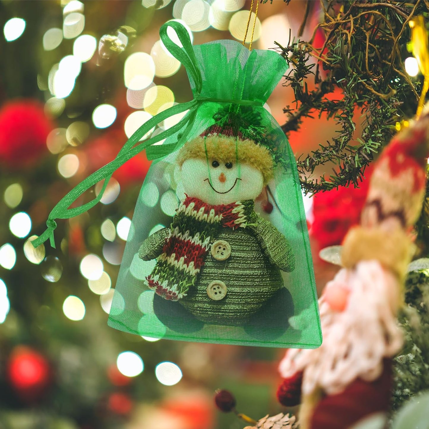 50 Pcs 6x9 Inch Organza Gift Bags, Mesh Bags Drawstring Pouch for Christmas Gift Party Favor (Christmas Green)