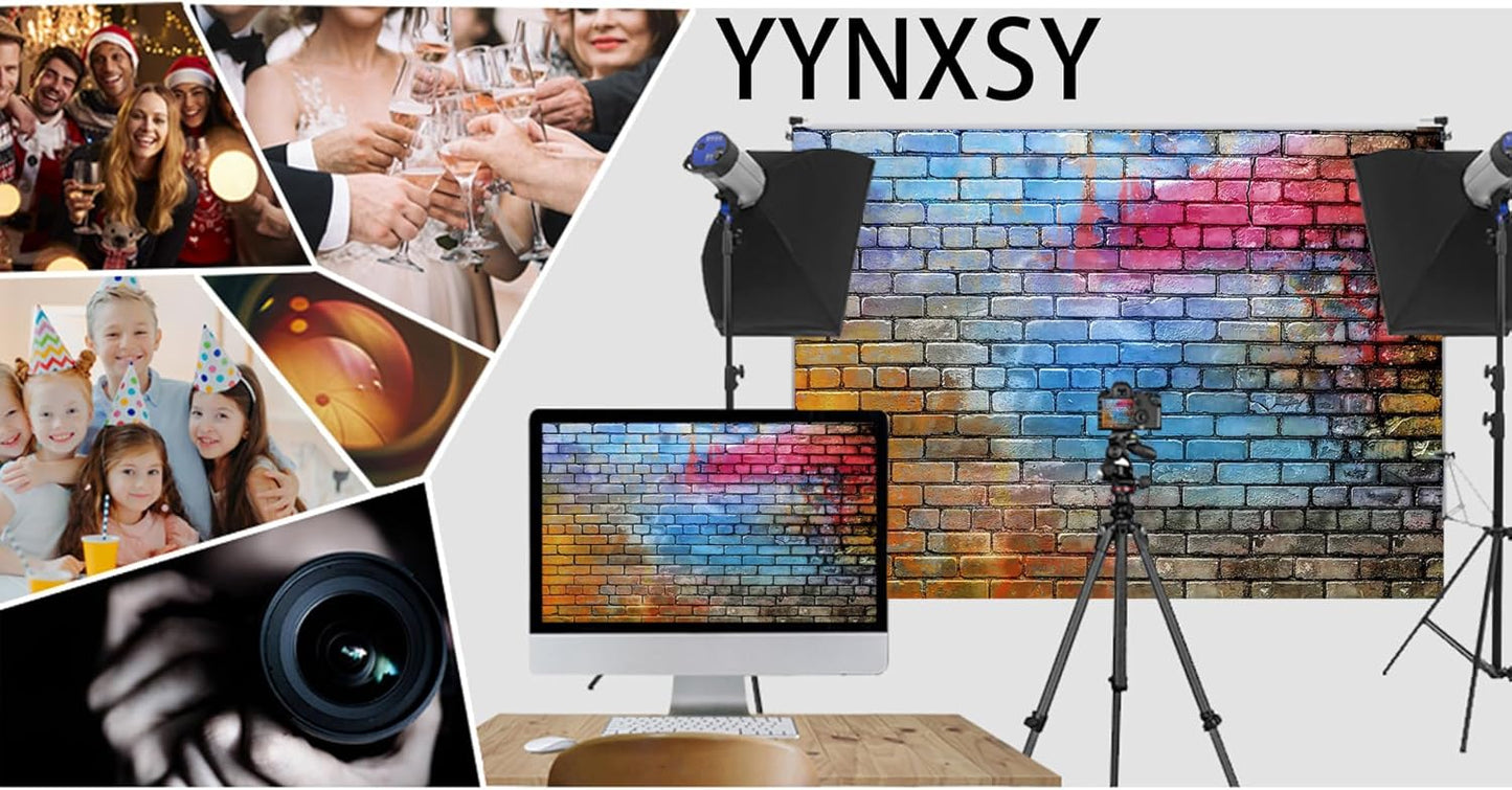 YYNXSY Colorful Brick Wall Photo Backdrop - Retro Stone Brick Wall Background - Microfiber Background Decoration - 8X6FT YY-24