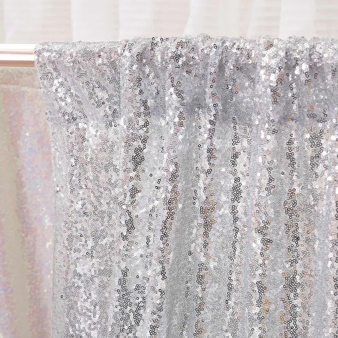 Poise3EHome 6FT x 8FT Silver Sequin Photo Backdrop Curtain for Birthday Wedding Engagement Baby Shower Bachelorette Christmas Party Decorations