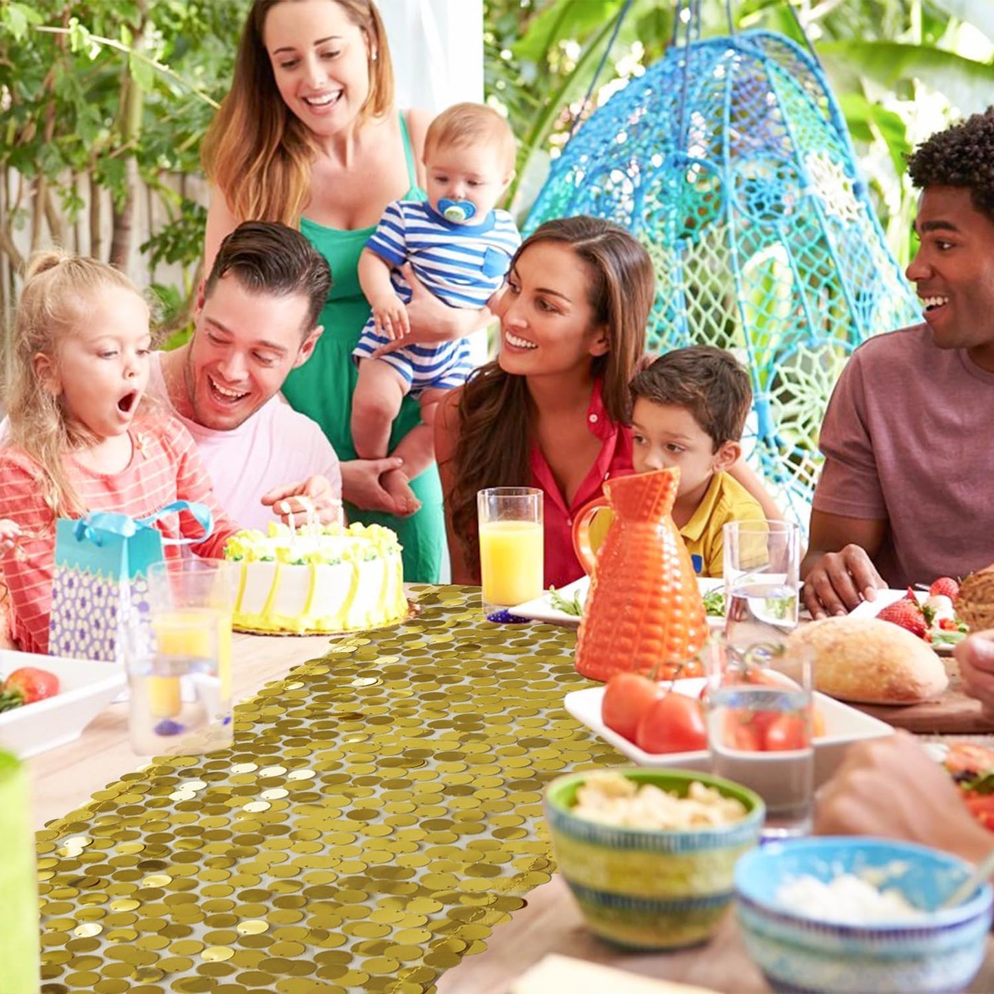 VHH Sequin Table Runner 12 x 108 inches Gold Table Runner, Glitter Runner for Party Wedding Birthday, Party Spring Easter Rustic, Birthday Supplies Decorations (1 Pack).