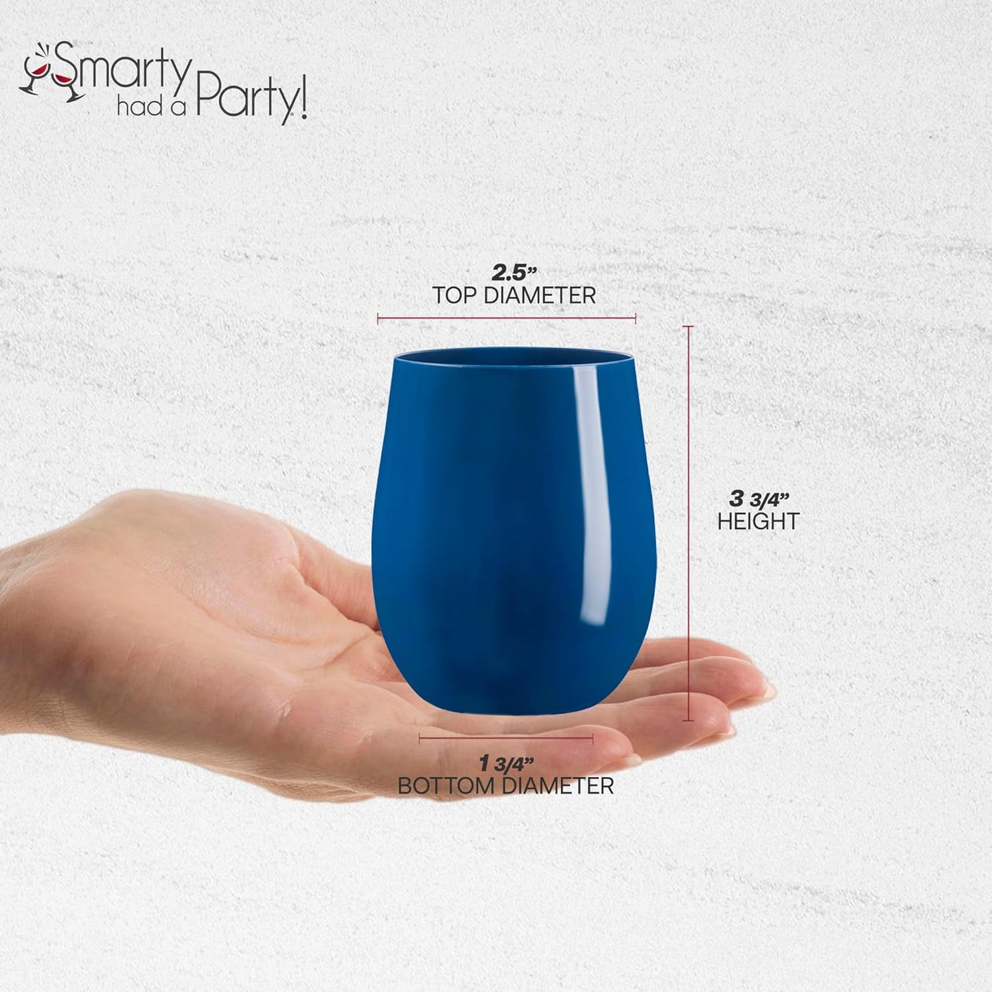 Smarty Had A Party 64 Glasses 12 oz. Solid Navy Elegant Stemless Plastic Wine Glasses, Disposable Drinkware, Plastic Wine Glasses for Parties