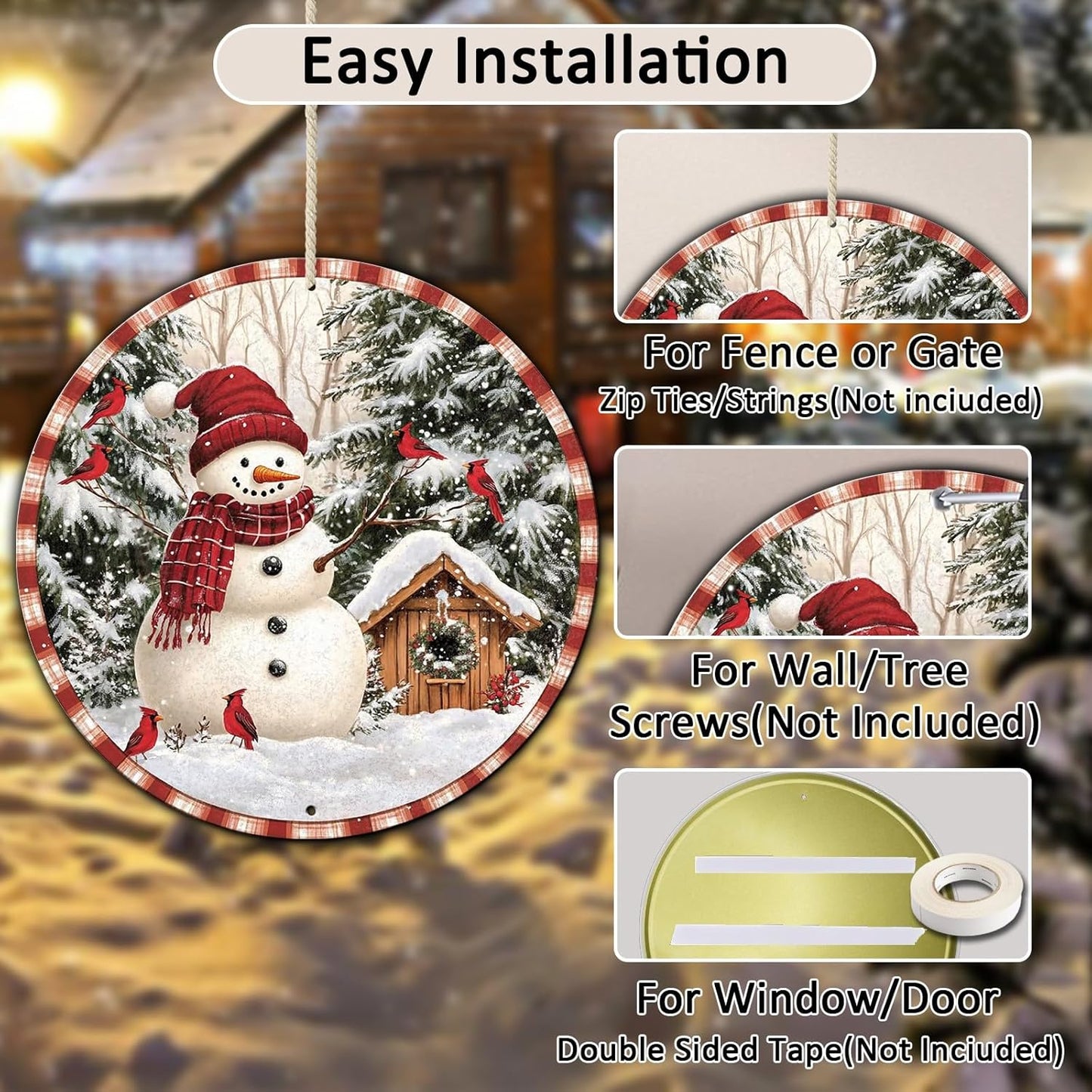 Round Christmas Metal Signs Vintage Snowman and Red Birds Tin Sign Metal Poster Christmas Snowman Sign for Bedroom Farmhouse Garage Wall Decor 12 * 12 in