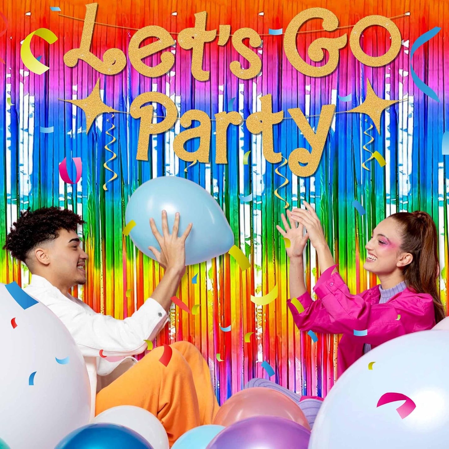 6 Pack Dark Rainbow Foil Fringe Curtains Backdrop, 3.28 x 8.2 Ft Metallic Streamers Tinsel Curtains Background for Photo Booth, Birthday, Weddings, Carnivals, Graduation, Themed Party Decorations