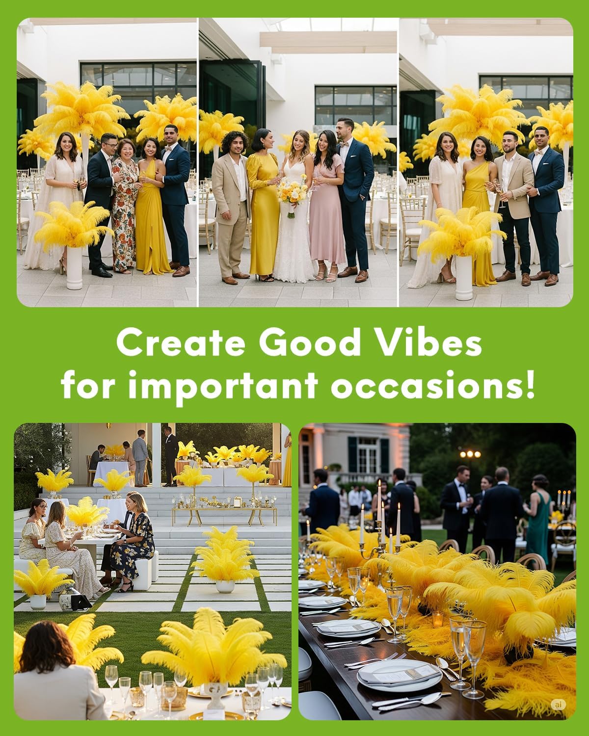 NEWONG 30pcs Yellow Ostrich Feathers Natural Bulk 11-14inch(28-35cm) Vase Craft Wedding Home Party Centerpieces Christmas Day Decoration