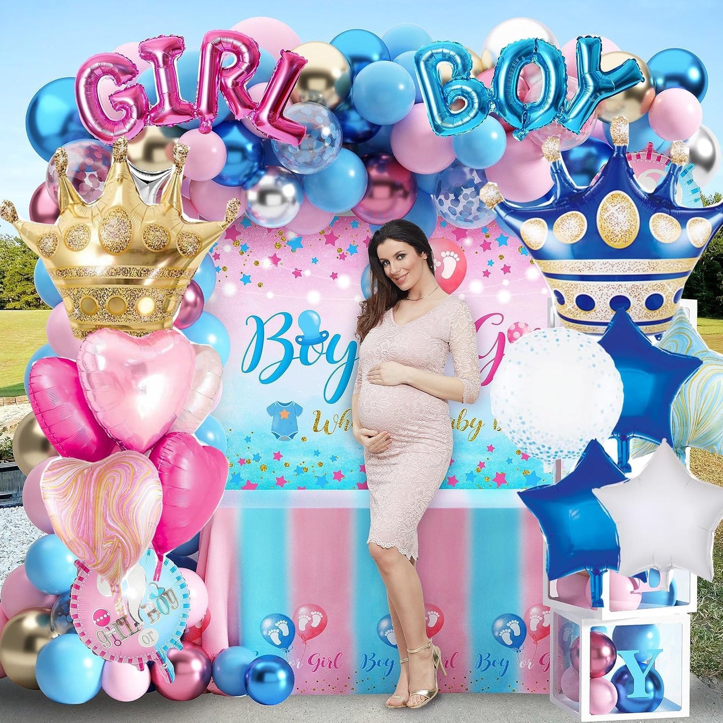 Pink And Blue Crown Balloons Set For Boy or Girl Baby Shower Gender Reveal Pary Decorations