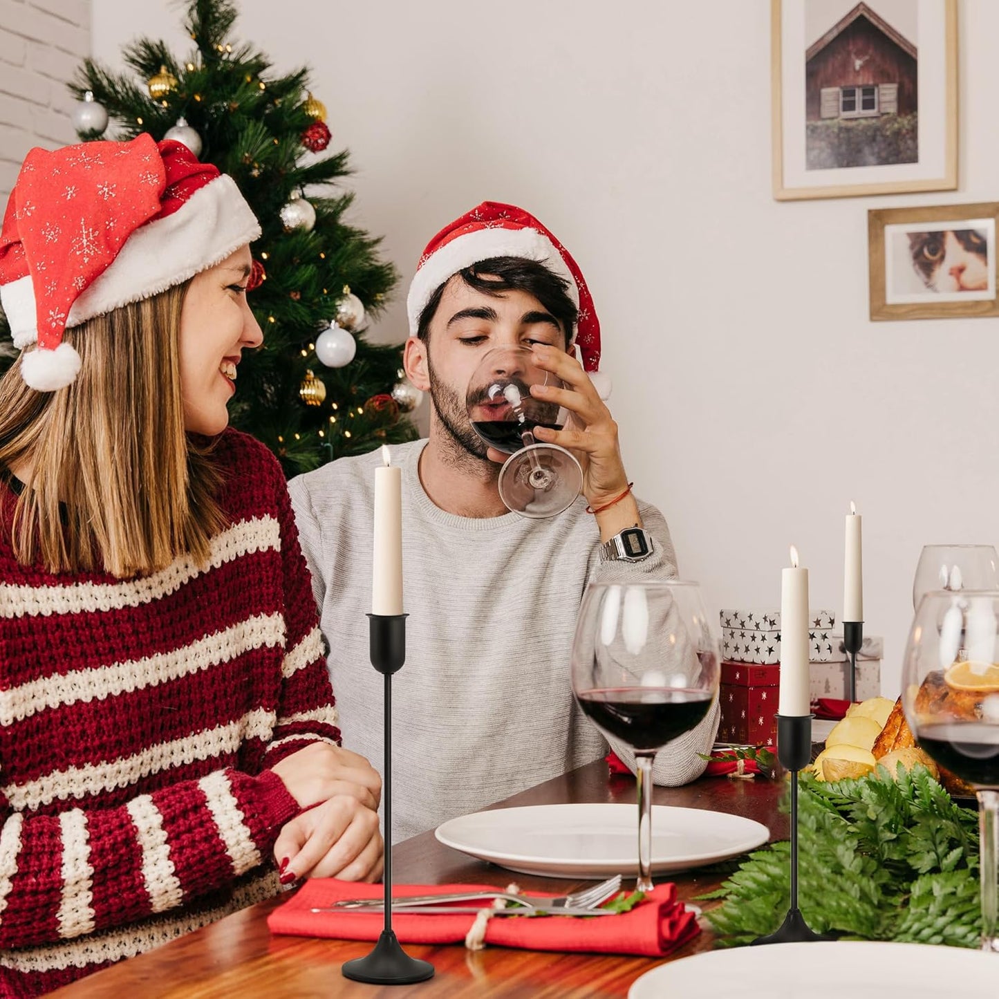 Candle Holder - 3 PCS Candlestick Holders - Vintage Candle Stick Holder - Modern Decorative Centerpiece - Cozy Atmosphere Gift for Home Decor, Wedding, Halloween Party - Black Taper