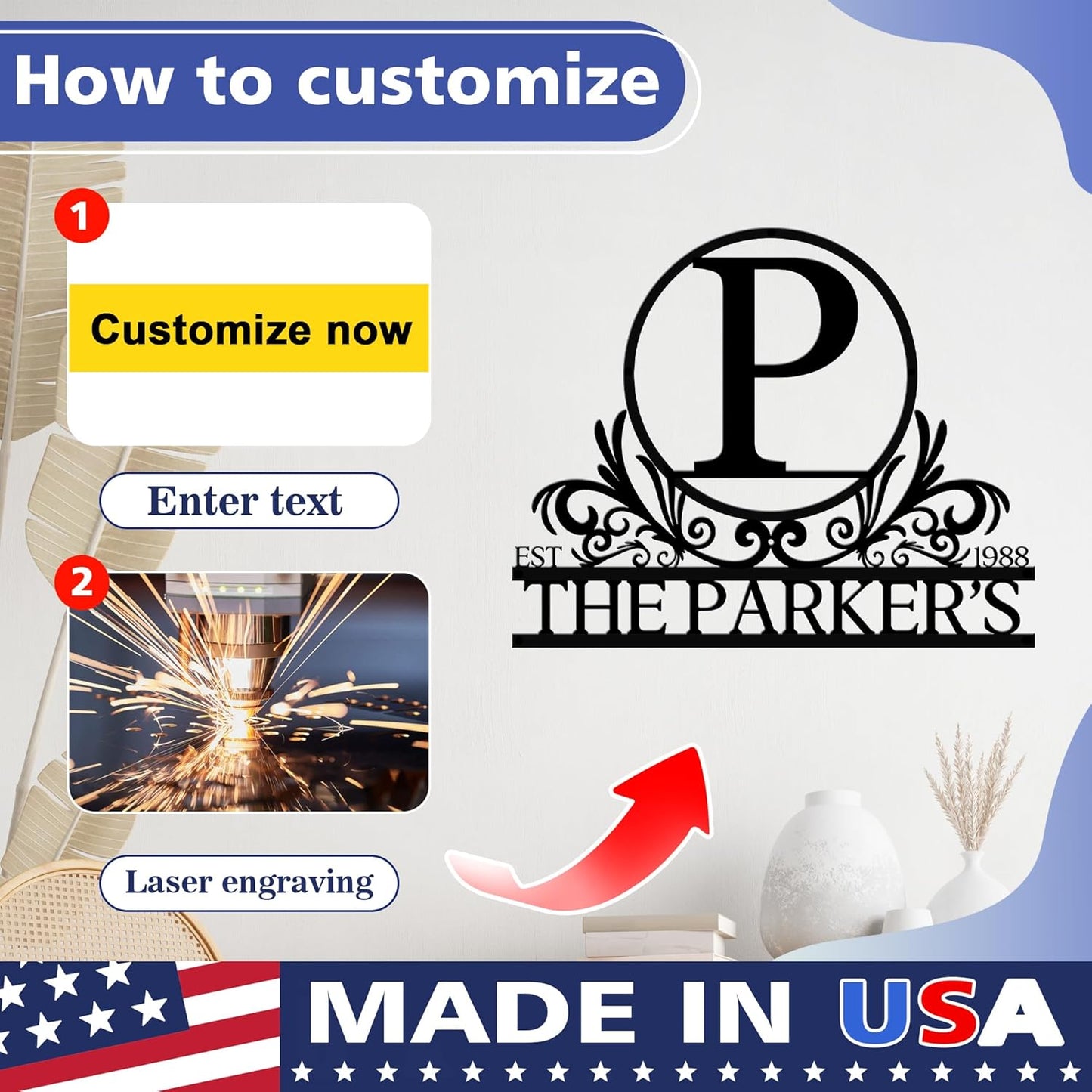 Custom Metal Signs Outdoor, Personalized Name Sign, Family Last Name Signs For Outside Home Decor, Monogram Outdoor Metal Sign Wall Art, Customized Wedding Housewarming Christmas Gifts