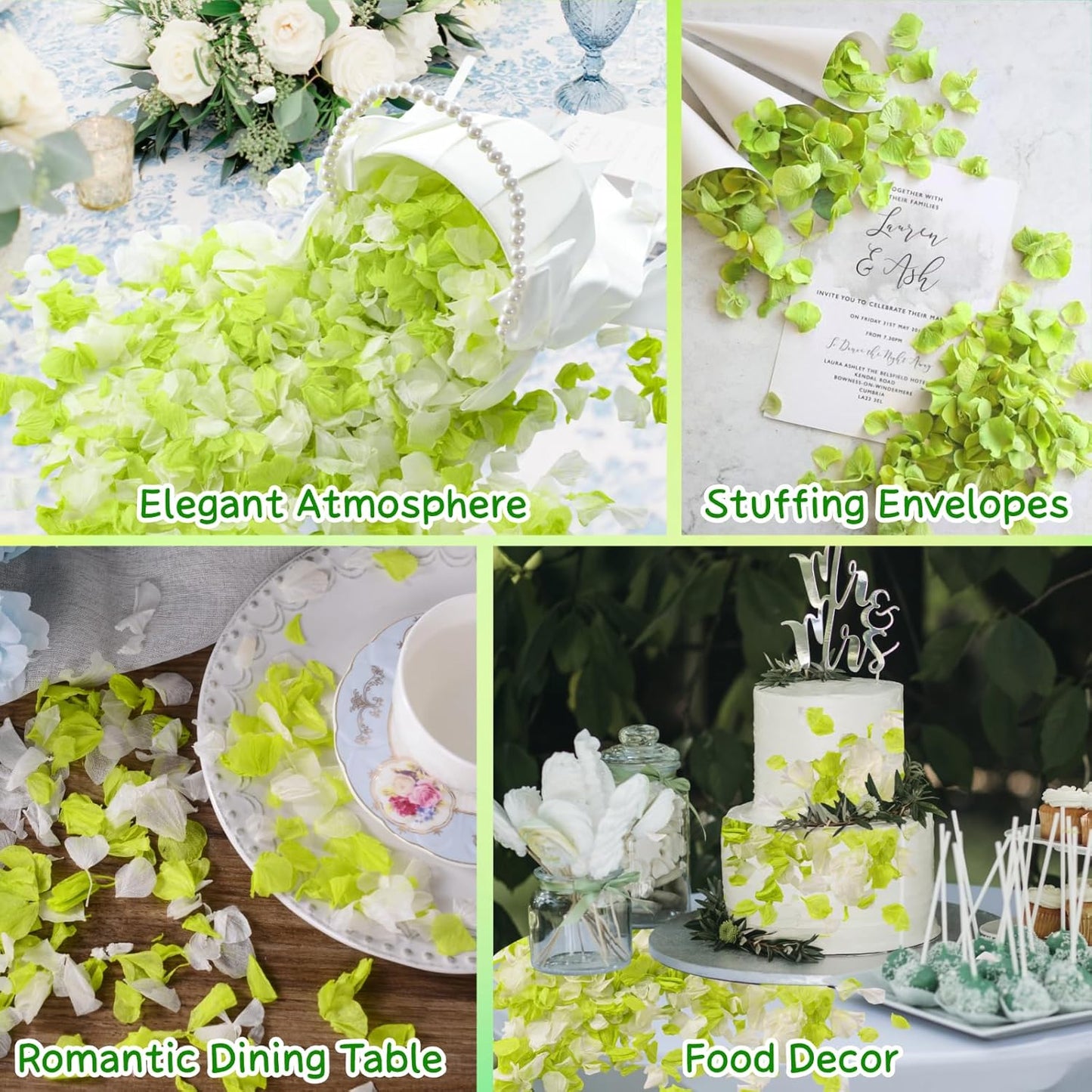 Real Dried Hydrangea Flower Petals -1.06Oz Real Natural Preserved Petals for Wedding, Party Confetti, Romantic Night, Proposal Decor, Handcrafts (Lime Green & White)